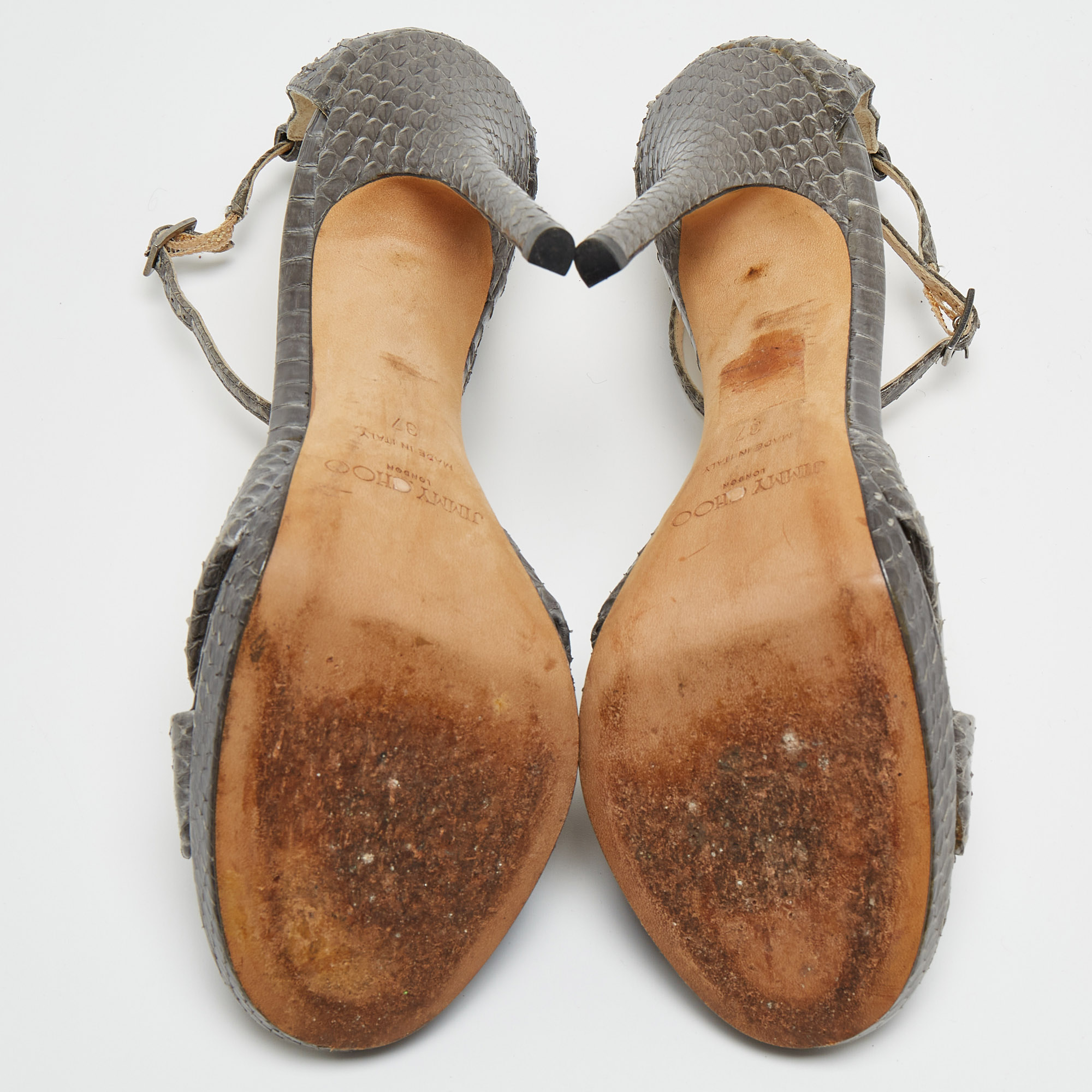 Jimmy Choo Grey Watersnake Leather Greta Sandals Size 37