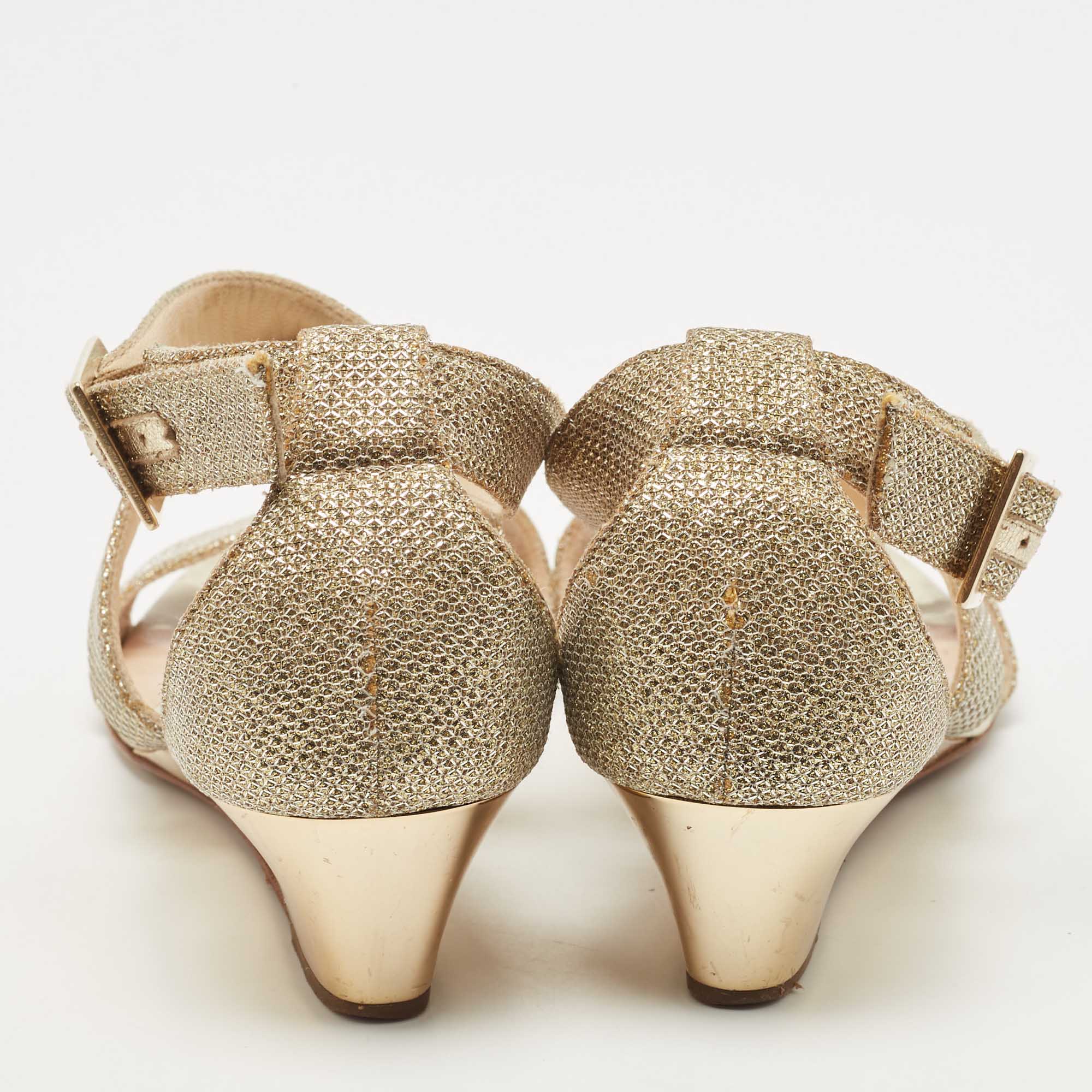 Jimmy Choo Gold Glitter Crisscross  Wedge Sandals Size 34