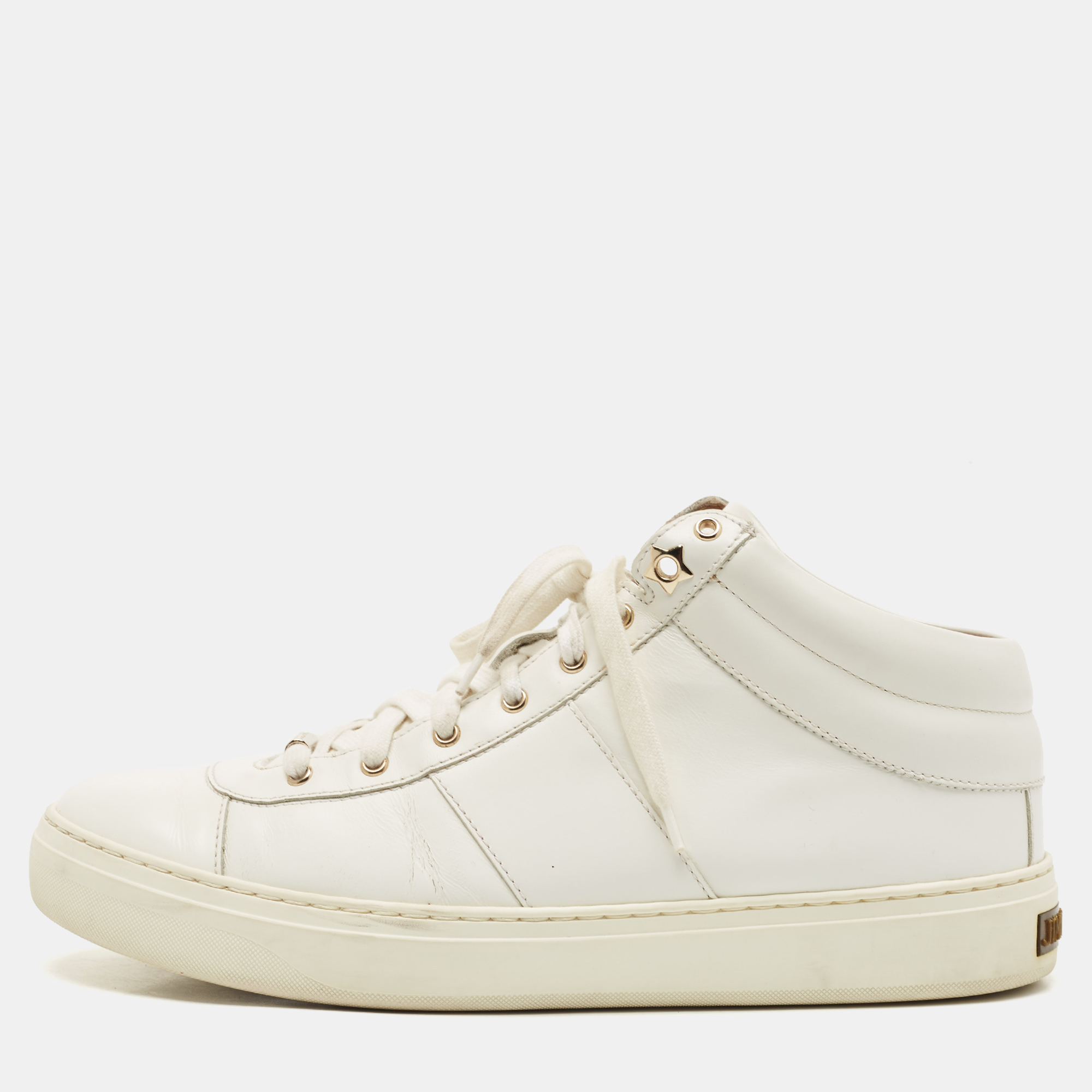 Jimmy Choo White Leather  High Top Sneakers Size 40