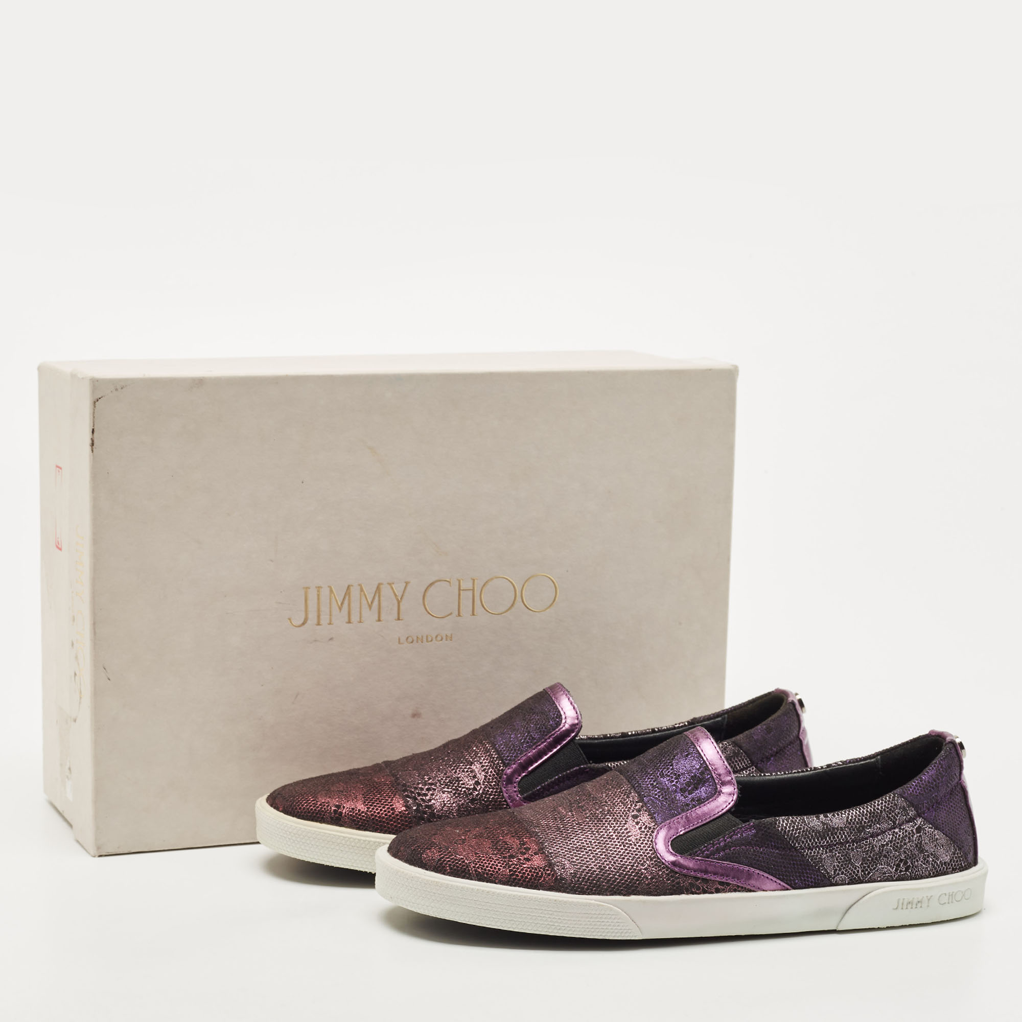 Jimmy Choo Purple/Black Lace And Leather Demi Slip On Sneakers Size 35