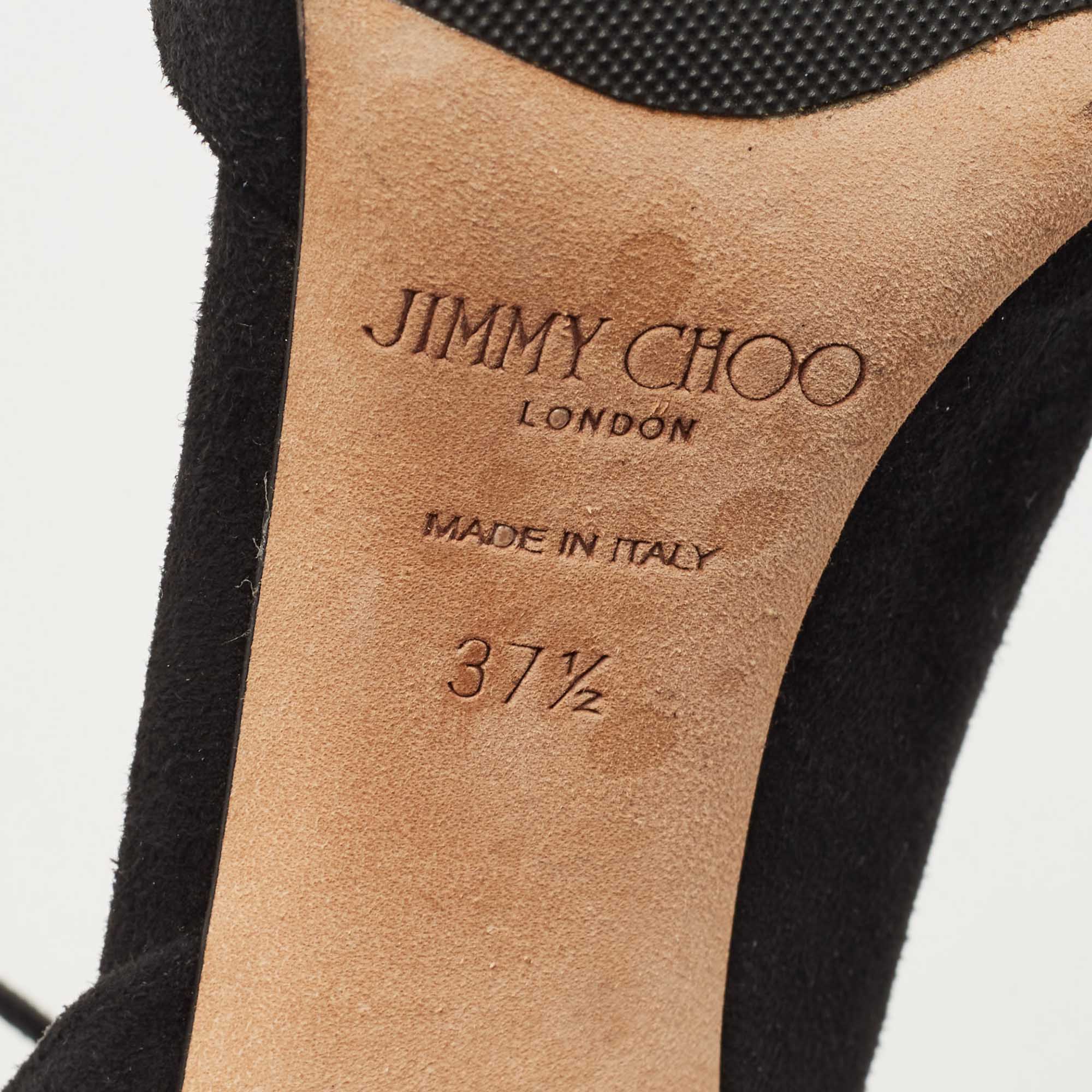 Jimmy Choo Black Suede Open Toe Ankle Strap Sandals Size 37.5