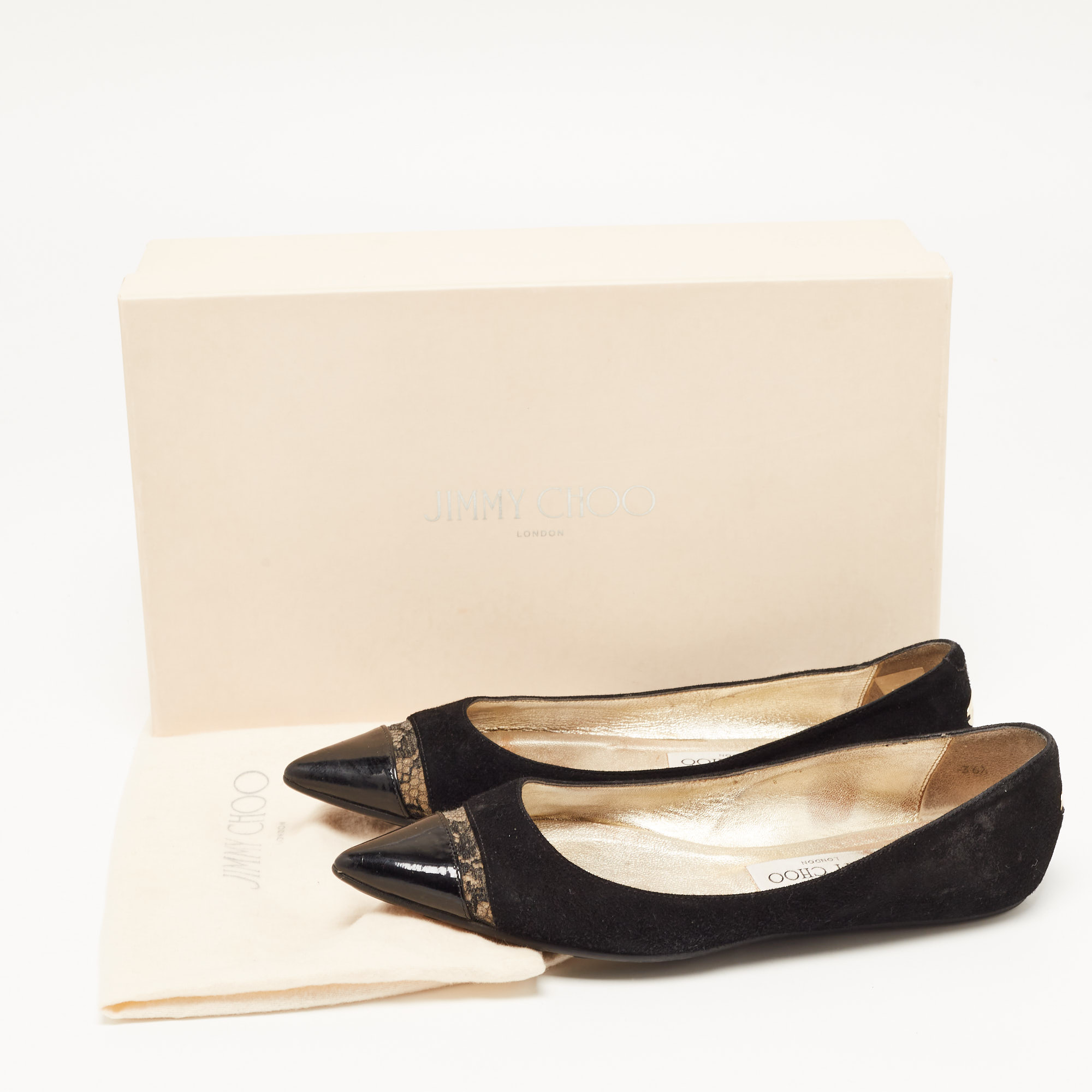 Jimmy Choo Black Suede And Patent Leather Ballet Flats Size 36.5