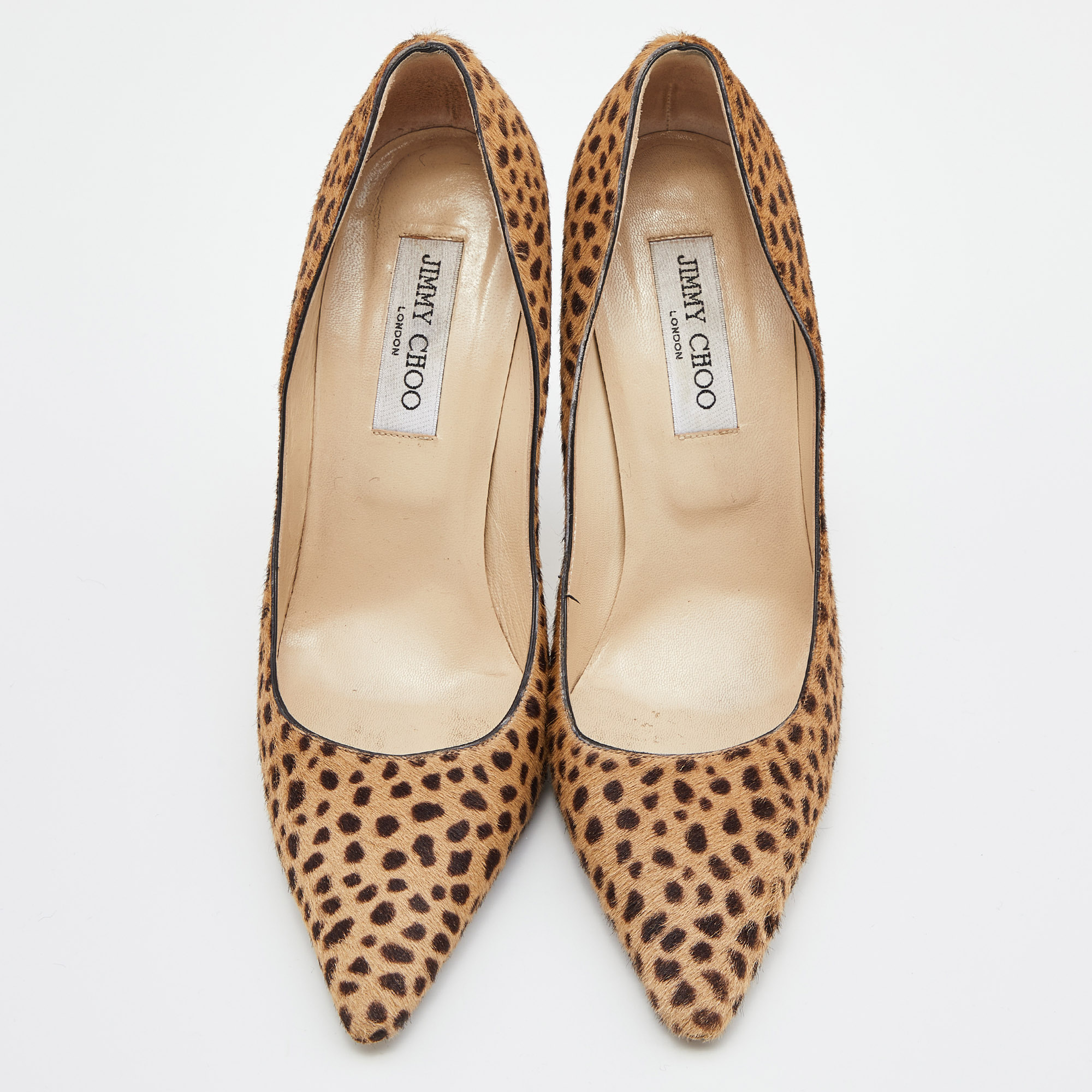 Jimmy Choo Brown Leopard Print Calfhair Pointed Toe Pumps Size 39