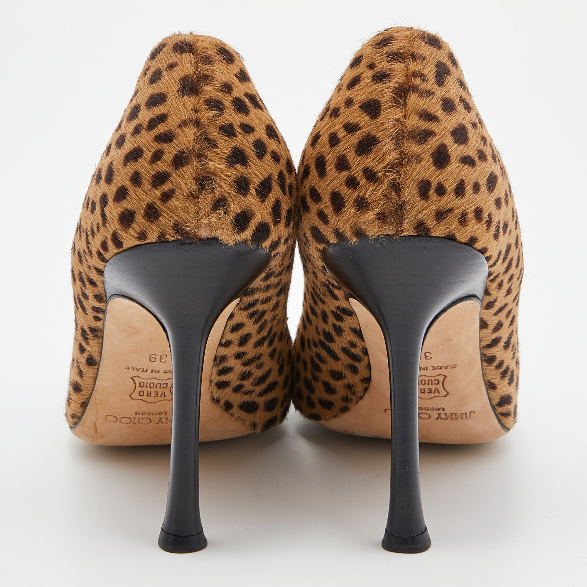 Jimmy Choo Brown Leopard Print Calfhair Pointed Toe Pumps Size 39