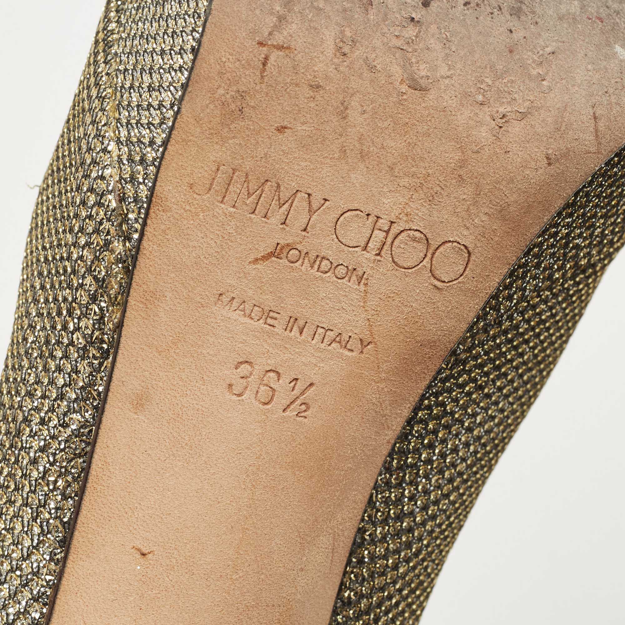 Jimmy Choo Gold Lurex Fabric Dahlia Platform Pumps Size 36.5