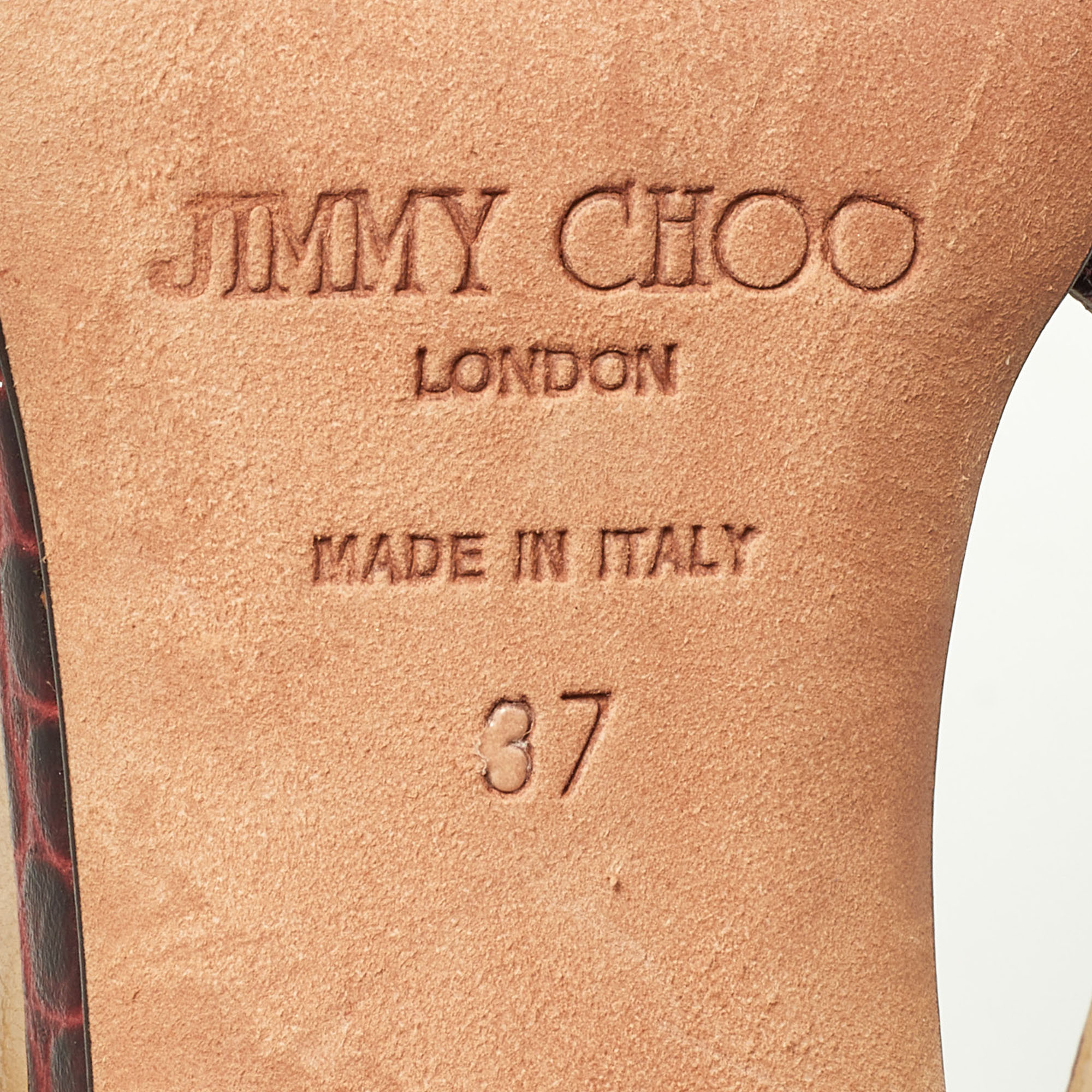 Jimmy Choo Burgundy Croc Embossed Leather Love Pumps Size 37