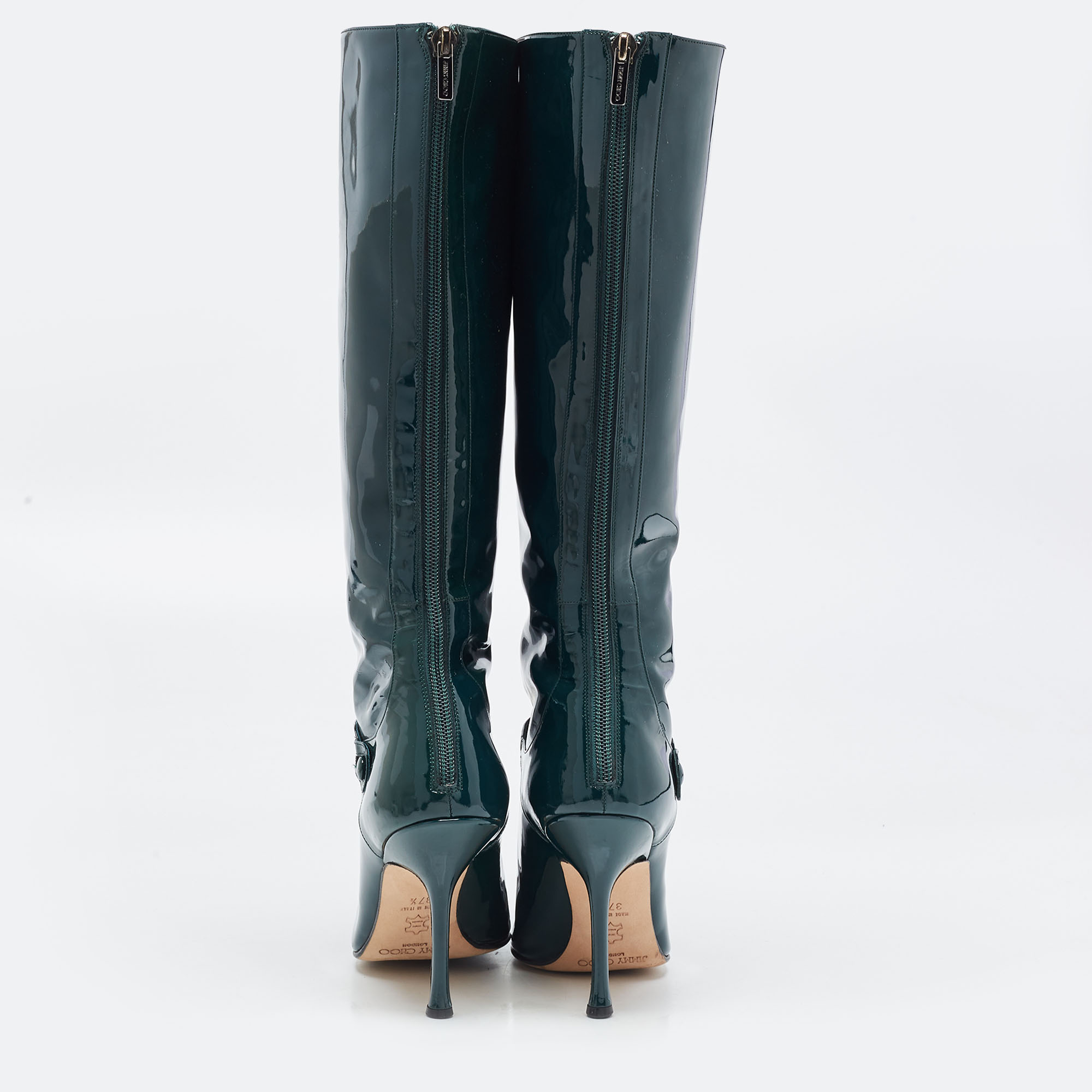 Jimmy Choo Green Patent Leather Calf Length Boots Size 37.5