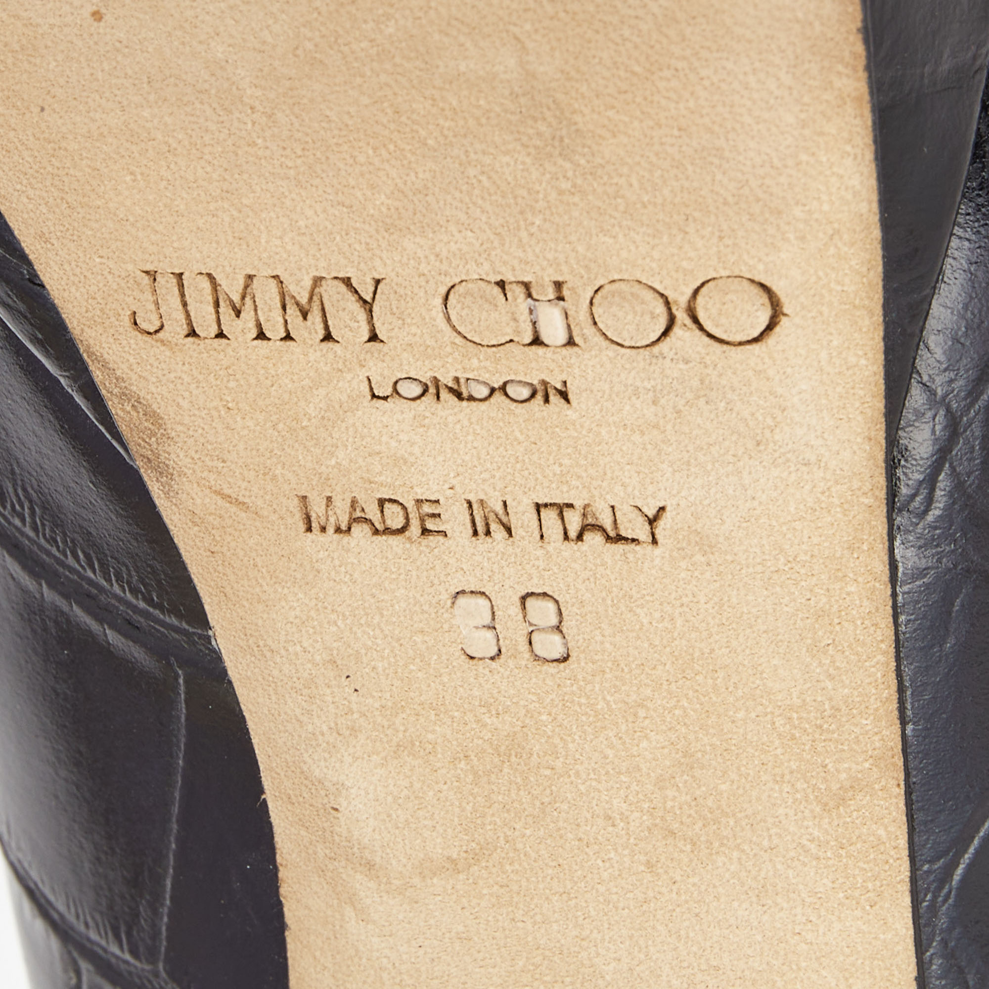 Jimmy Choo Black Croc Embossed Leather Cosmic Platform Pumps Size 38