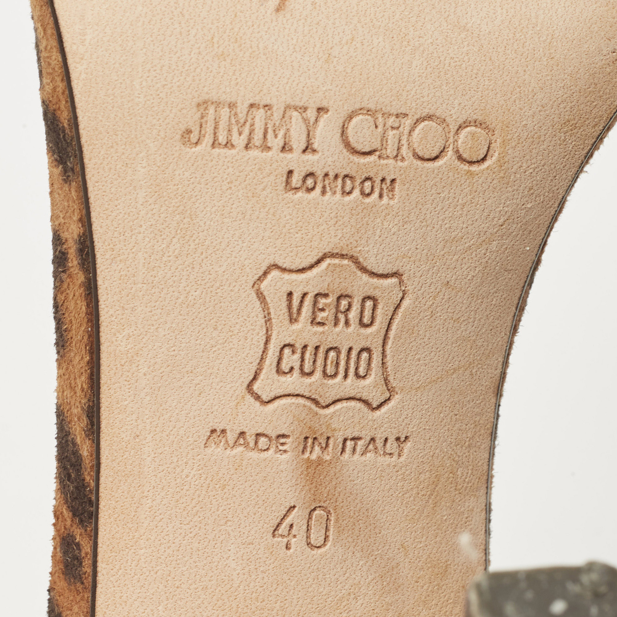 Jimmy Choo Brown/Black Leopard Print Suede Edin Sandals Size 40