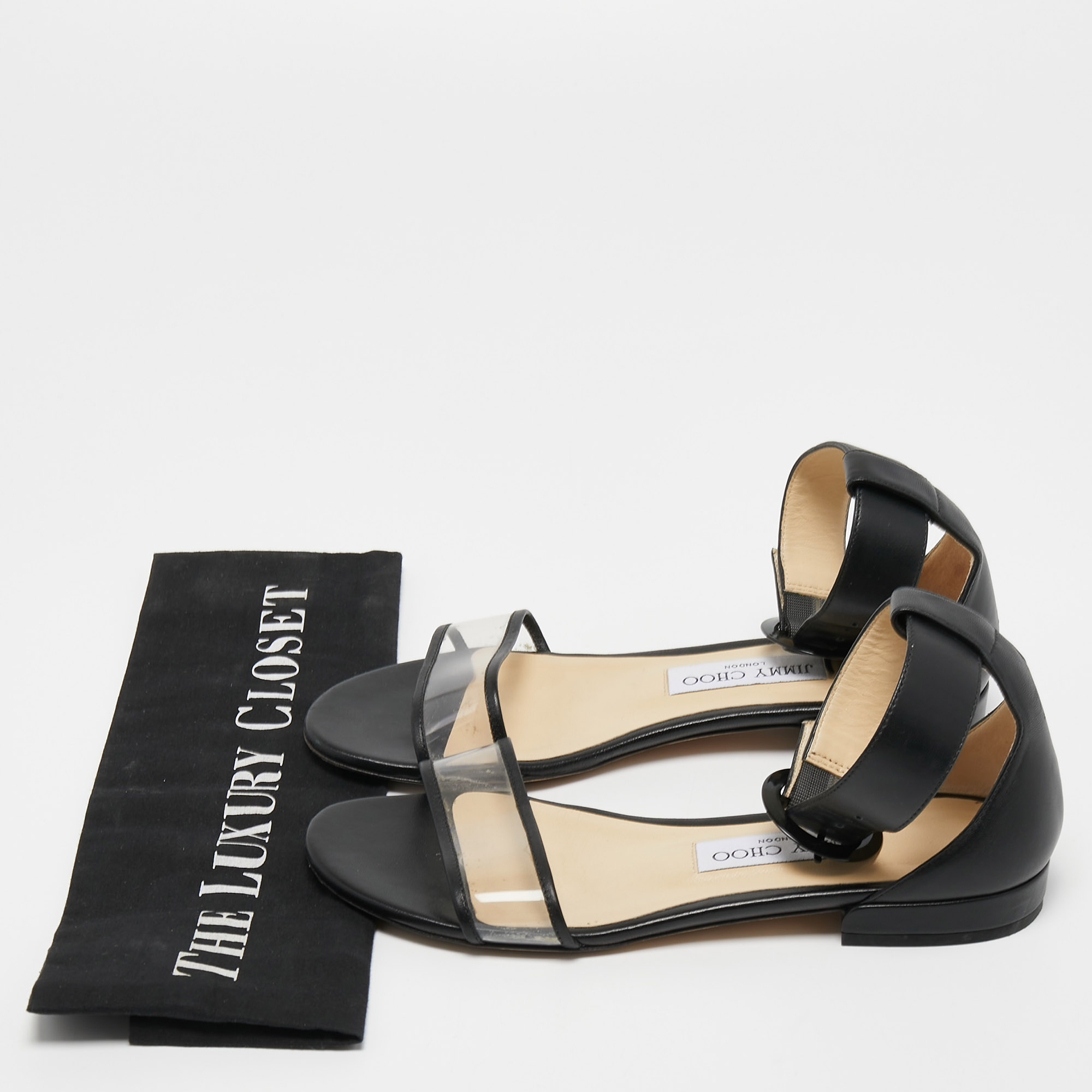 Jimmy Choo Black  Leather Jaimie Ankle Strap Sandals Size 36