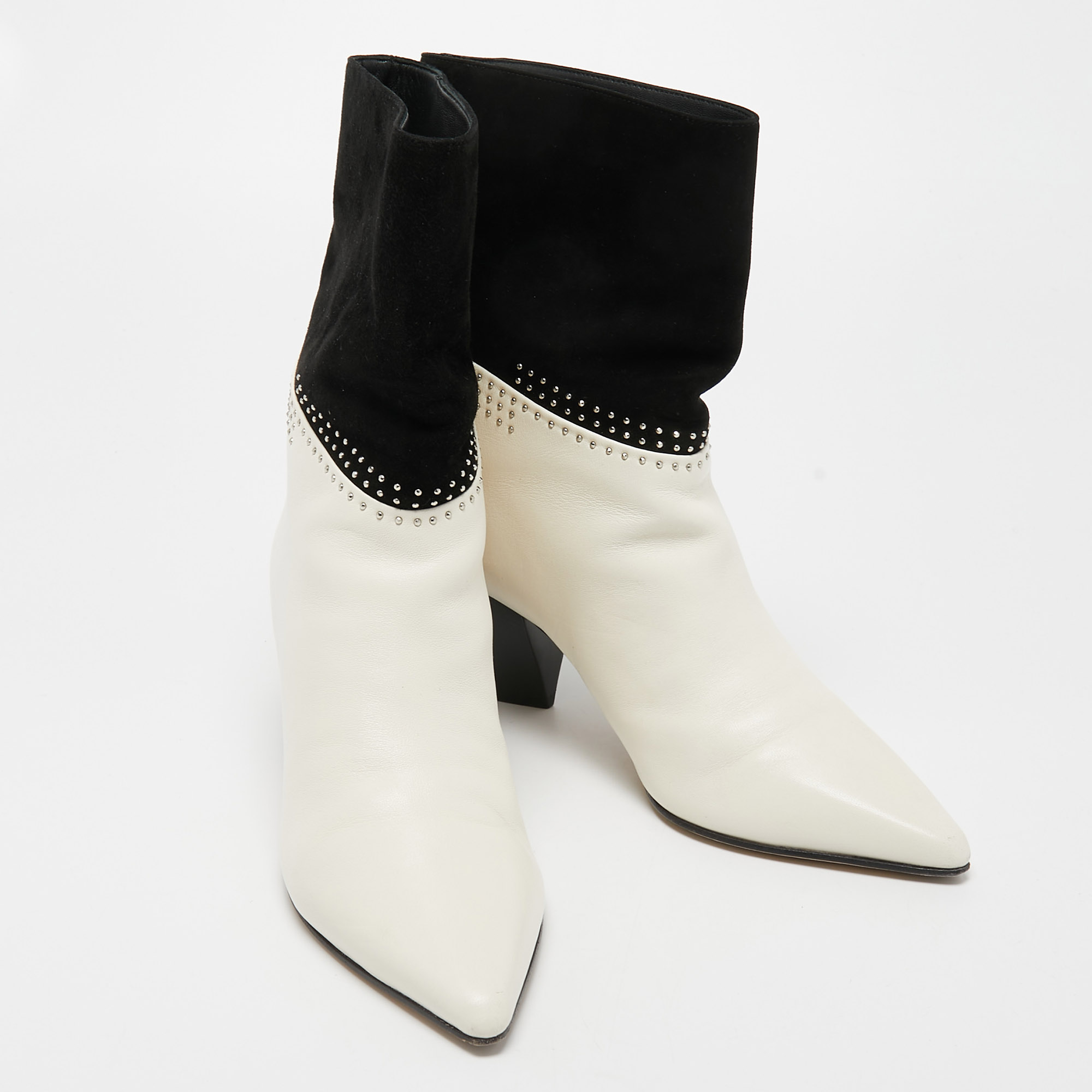 Jimmy Choo Cream/Black Suede And Leather Ankle Boots Size 36