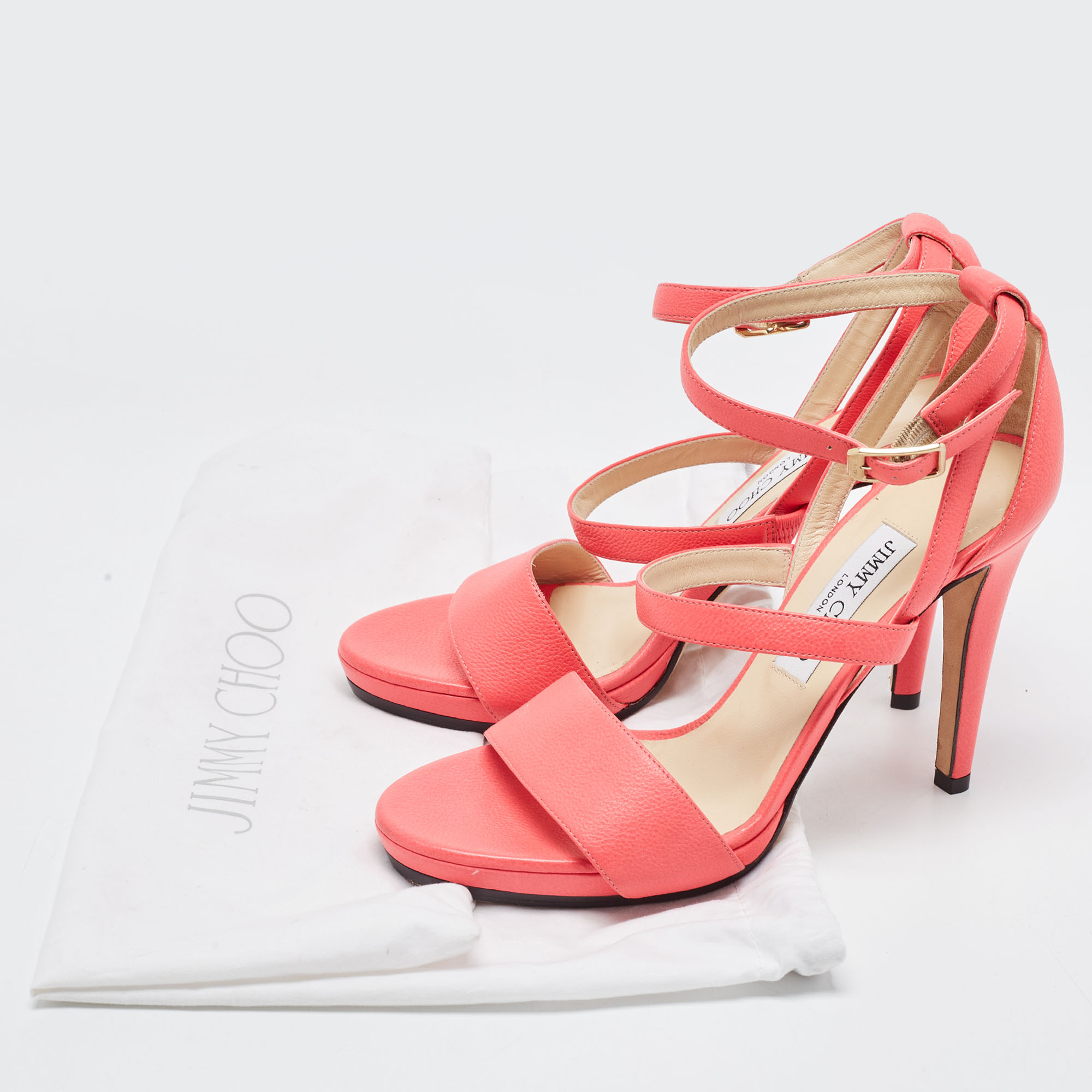 Jimmy Choo Neon Pink Leather Strappy Sandals Size 39