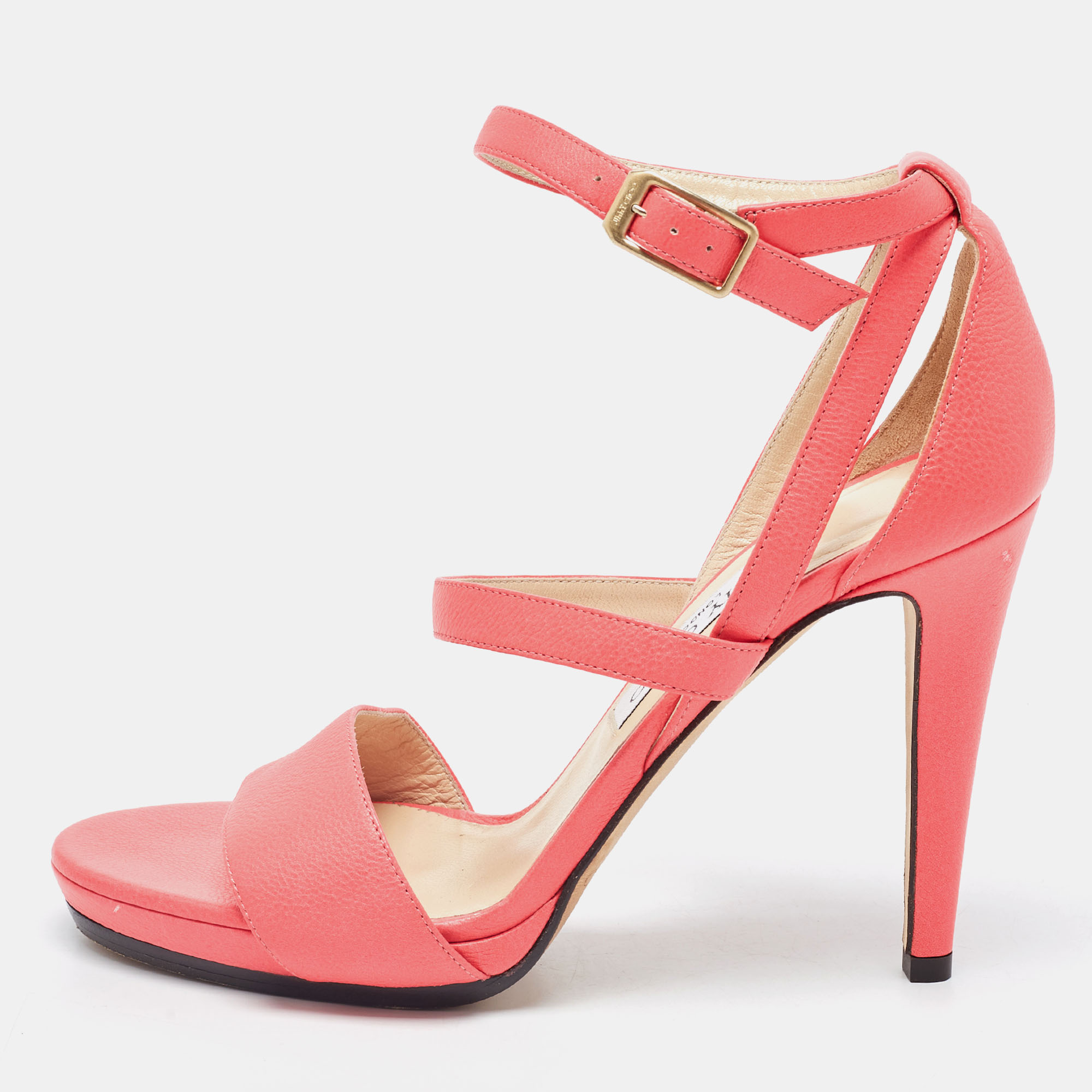 Jimmy Choo Neon Pink Leather Strappy Sandals Size 39