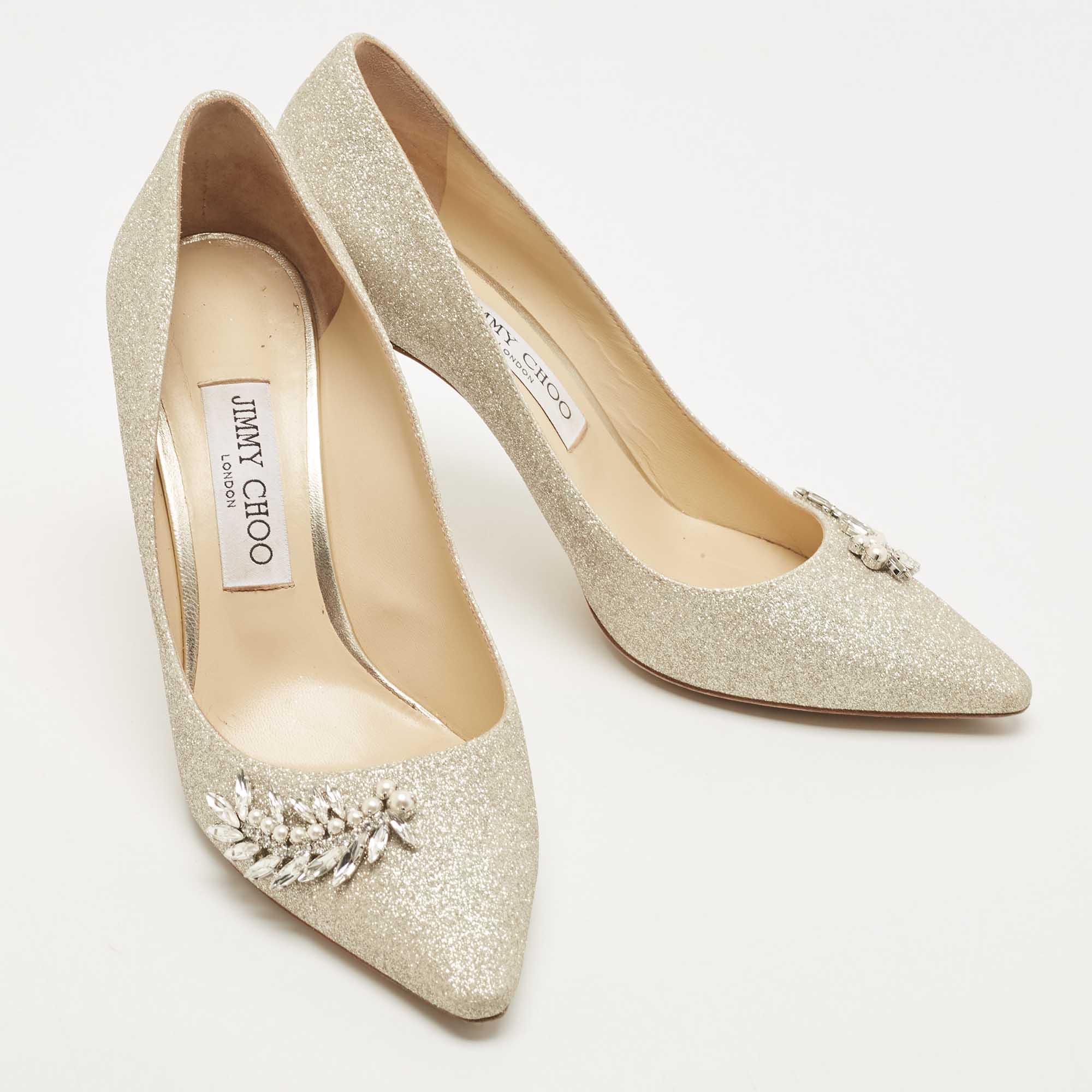 Jimmy Choo Gold Glitter Romy Pointed Toe Pumps Size 38