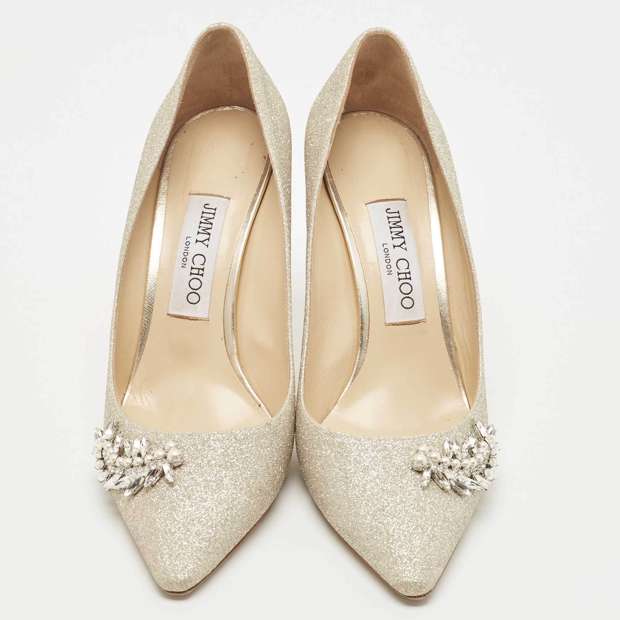 Jimmy Choo Gold Glitter Romy Pointed Toe Pumps Size 38