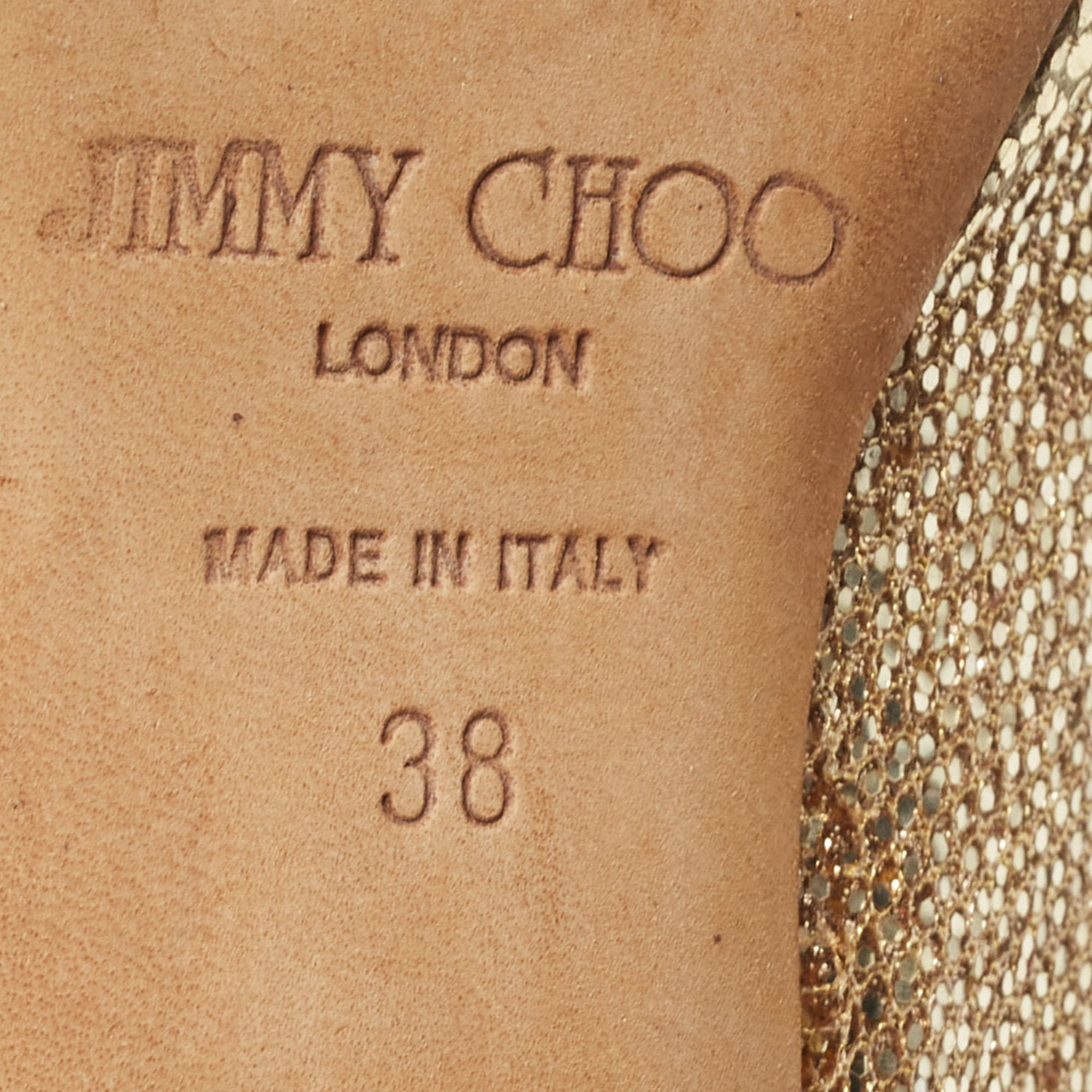 Jimmy Choo Metallic Gold Coarse Glitter And Leather  Slingback Pumps Size 38