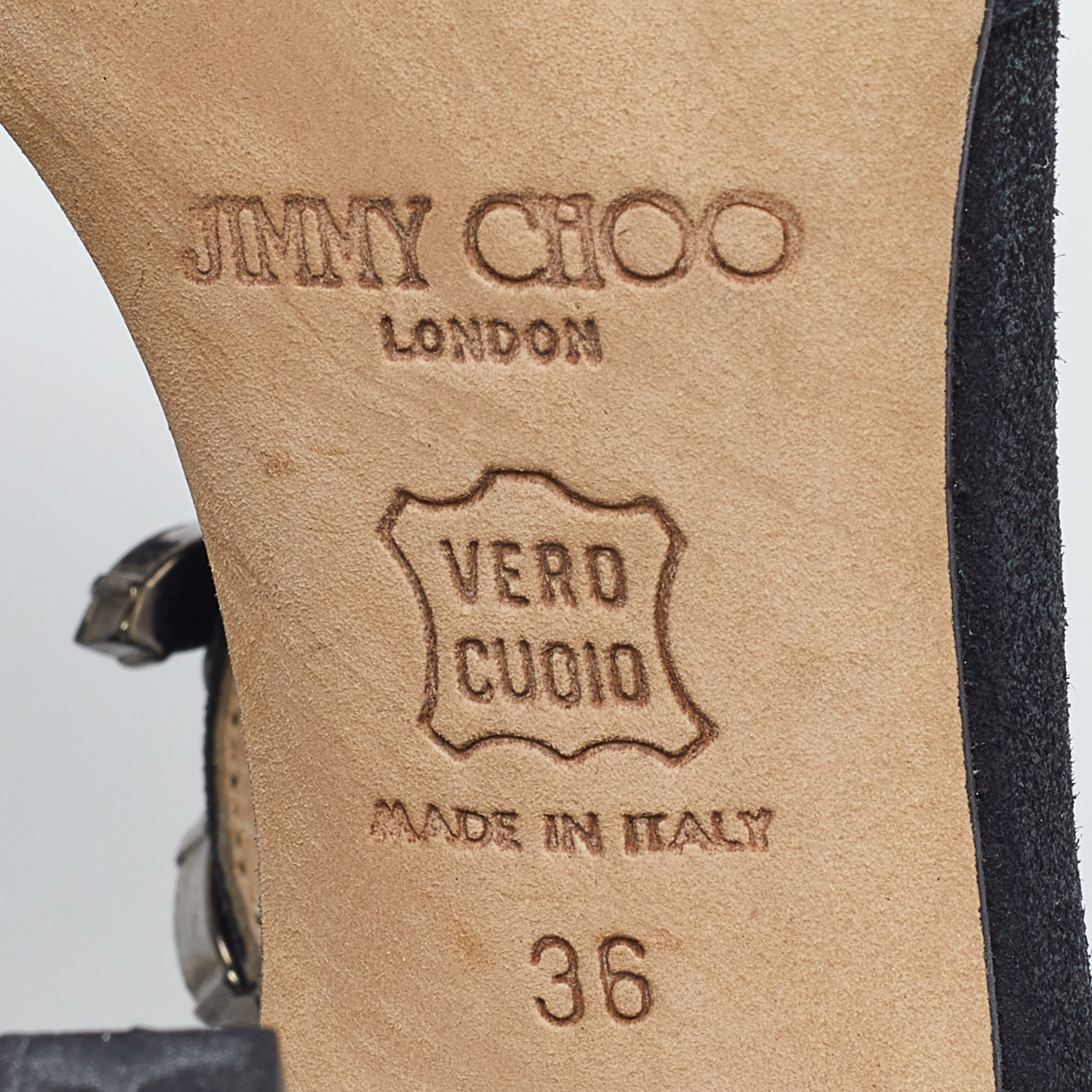 Jimmy Choo Black Glitter Suede Crystal Embellished T-Bar Ankle Strap Sandals Size 36
