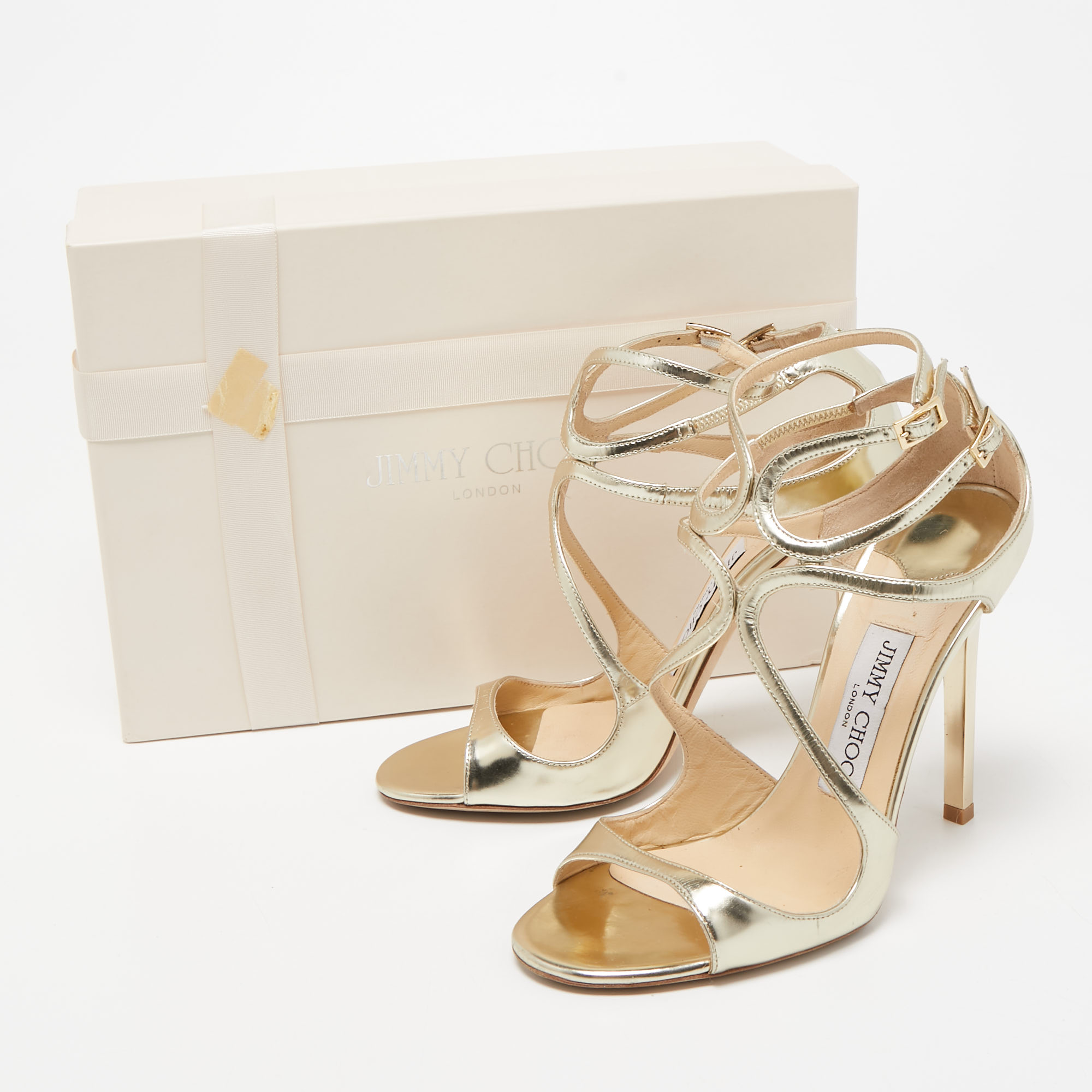 Jimmy Choo Gold Leather Ankle Strap Sandals Size 36.5