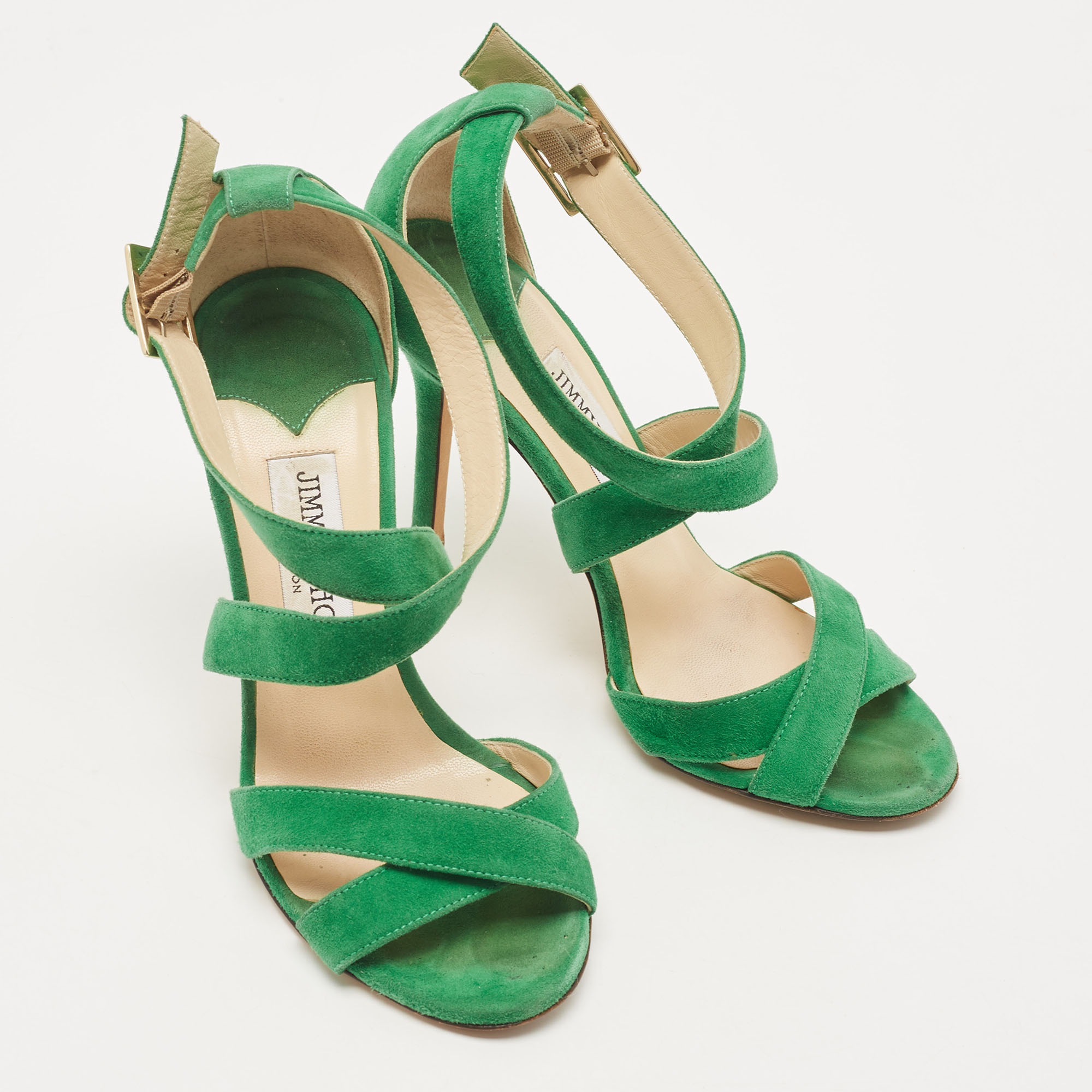 Jimmy Choo Green Suede Ankle Strap Sandals Size 36