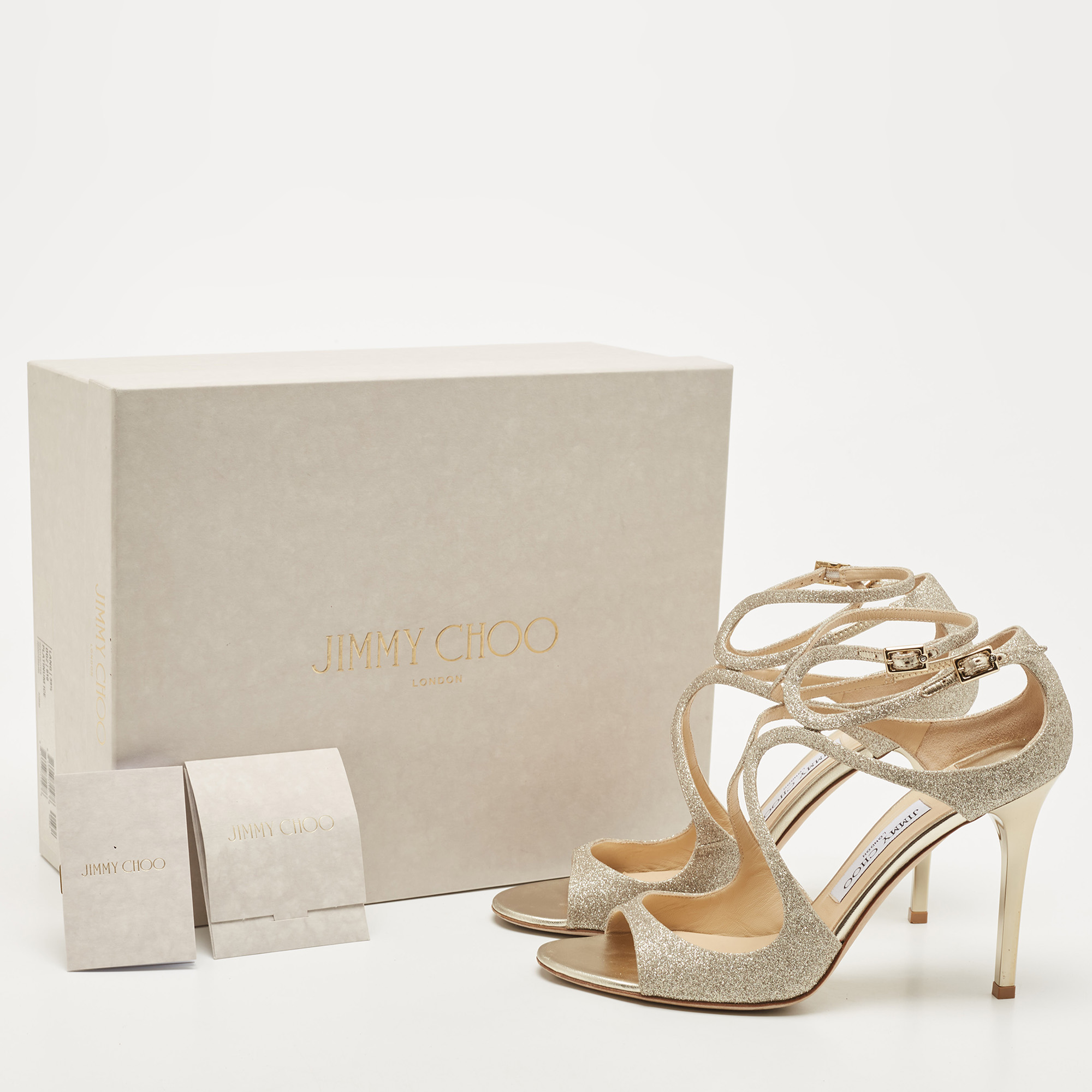 Jimmy Choo Silver Glitter And Leather Lang  Sandals Size 39.5
