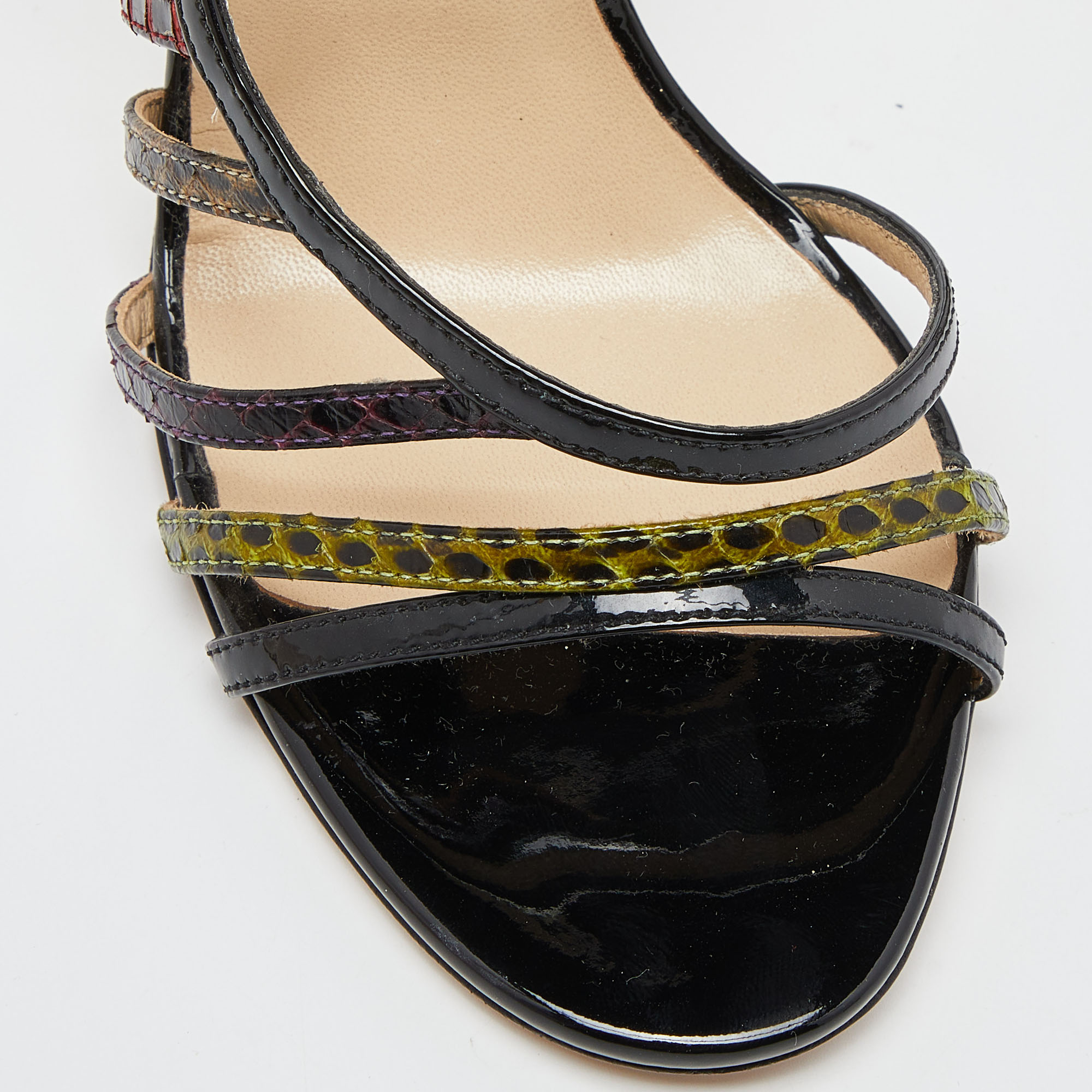 Jimmy Choo Multicolor Snakeskin And Patent Leather Strappy Sandals Size 37