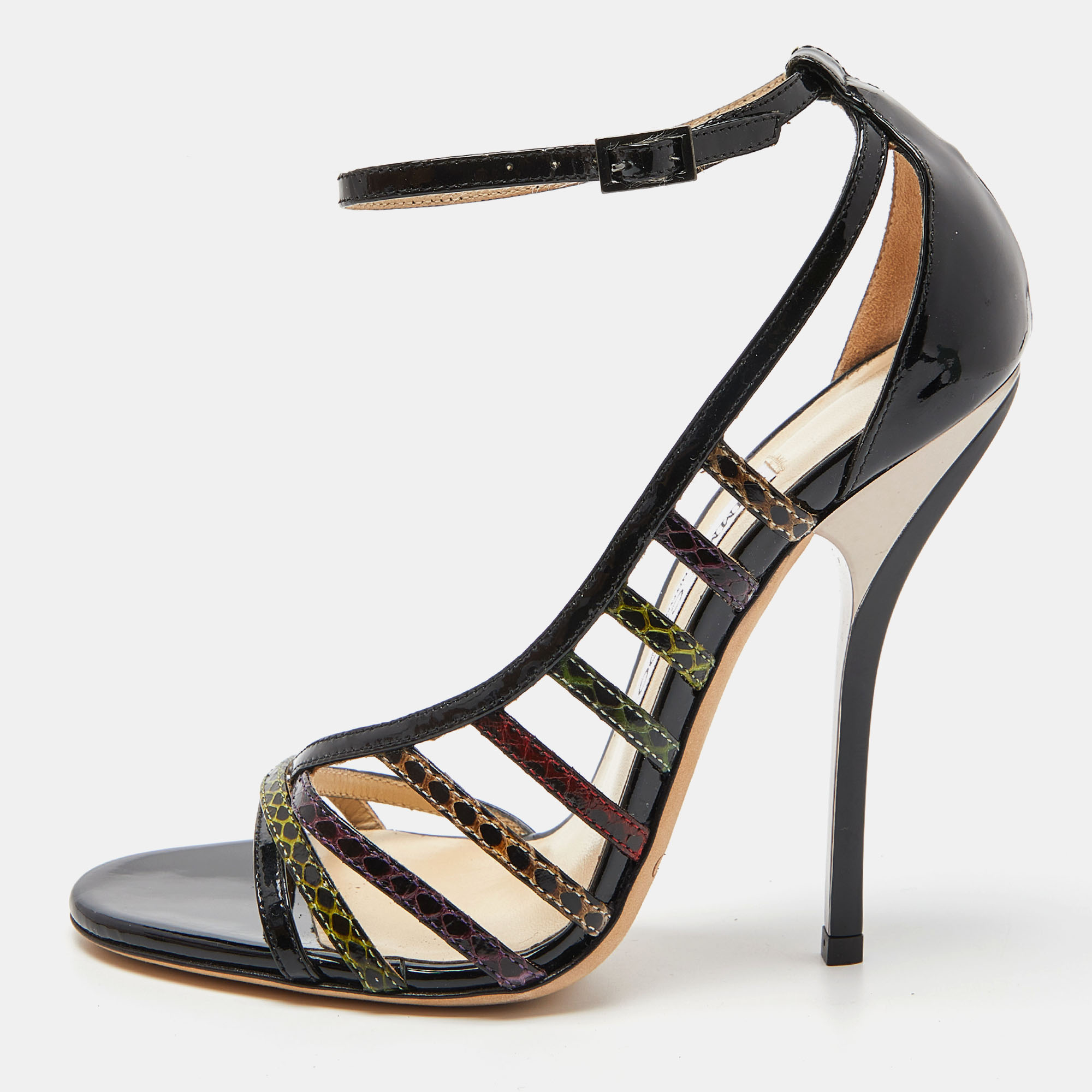 Jimmy Choo Multicolor Snakeskin And Patent Leather Strappy Sandals Size 37