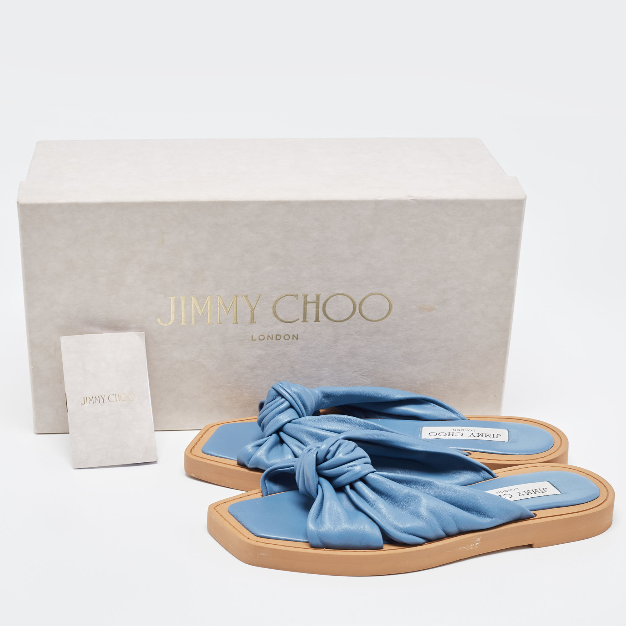 Jimmy Choo Navy Blue Leather Bow Flat Slides Size 36