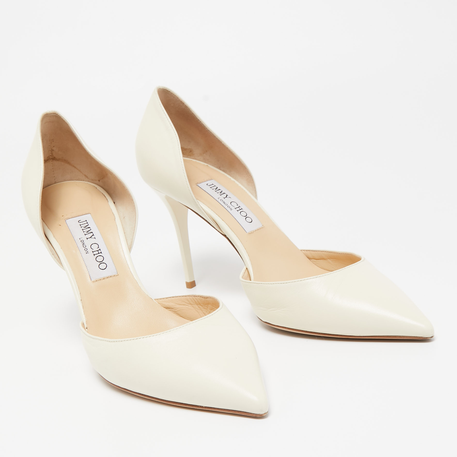 Jimmy Choo White Leather Addison D'orsay Pointed Toe Pumps Size 40