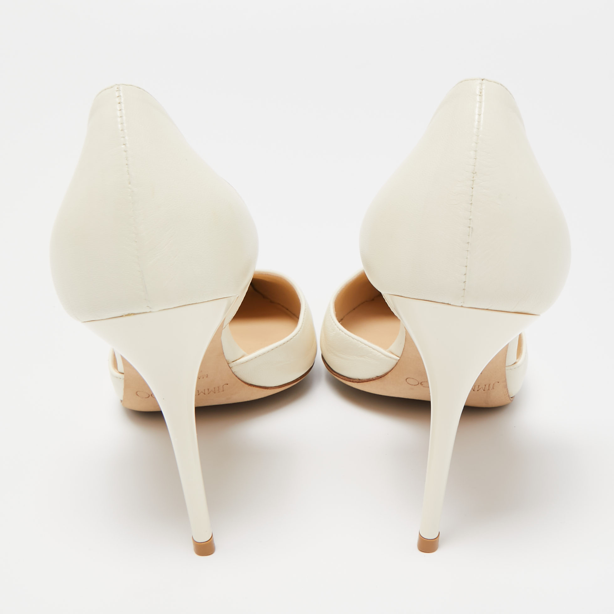 Jimmy Choo White Leather Addison D'orsay Pointed Toe Pumps Size 40