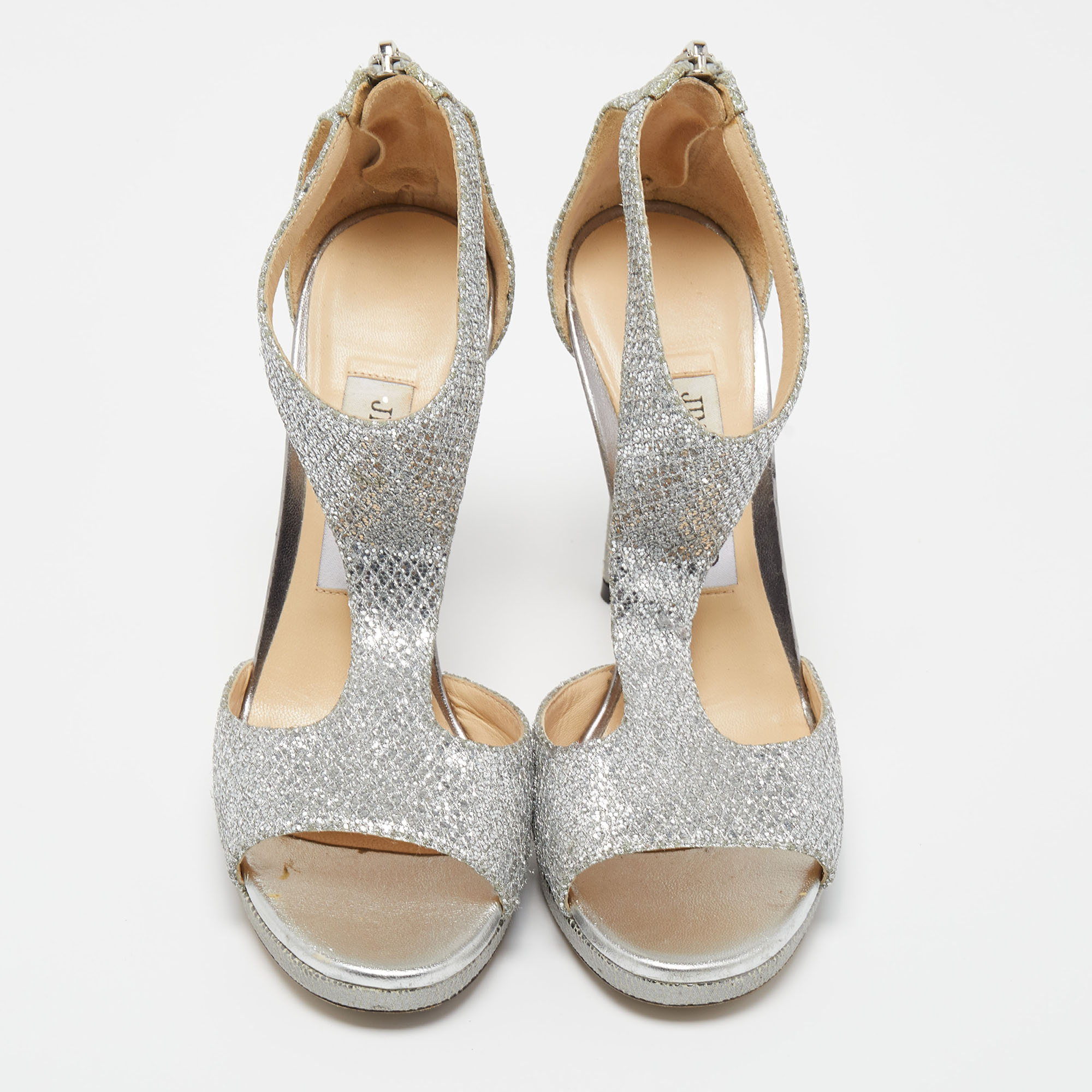 Jimmy Choo Silver Coarse Glitter Lana Sandals Size 36.5