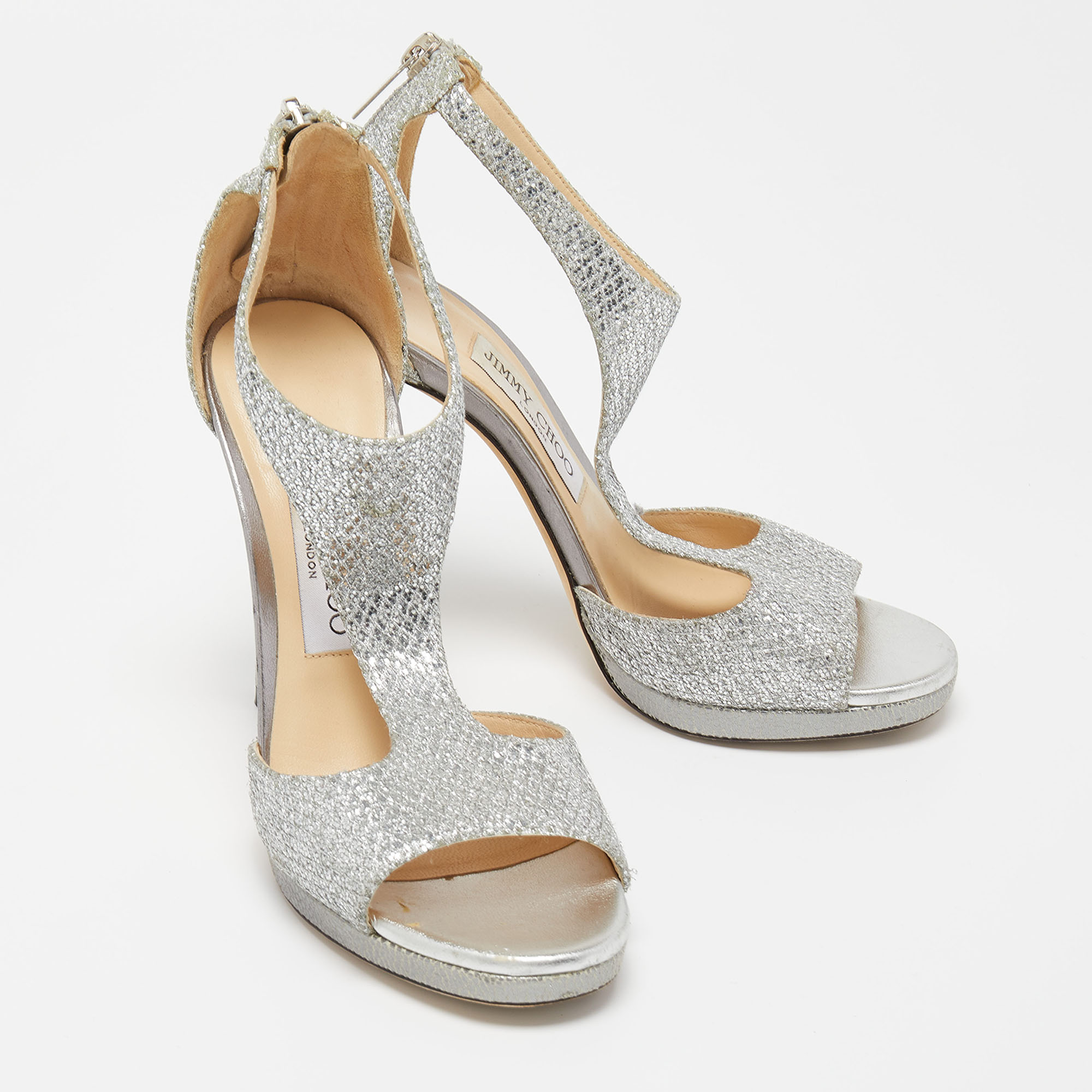 Jimmy Choo Silver Coarse Glitter Lana Sandals Size 36.5