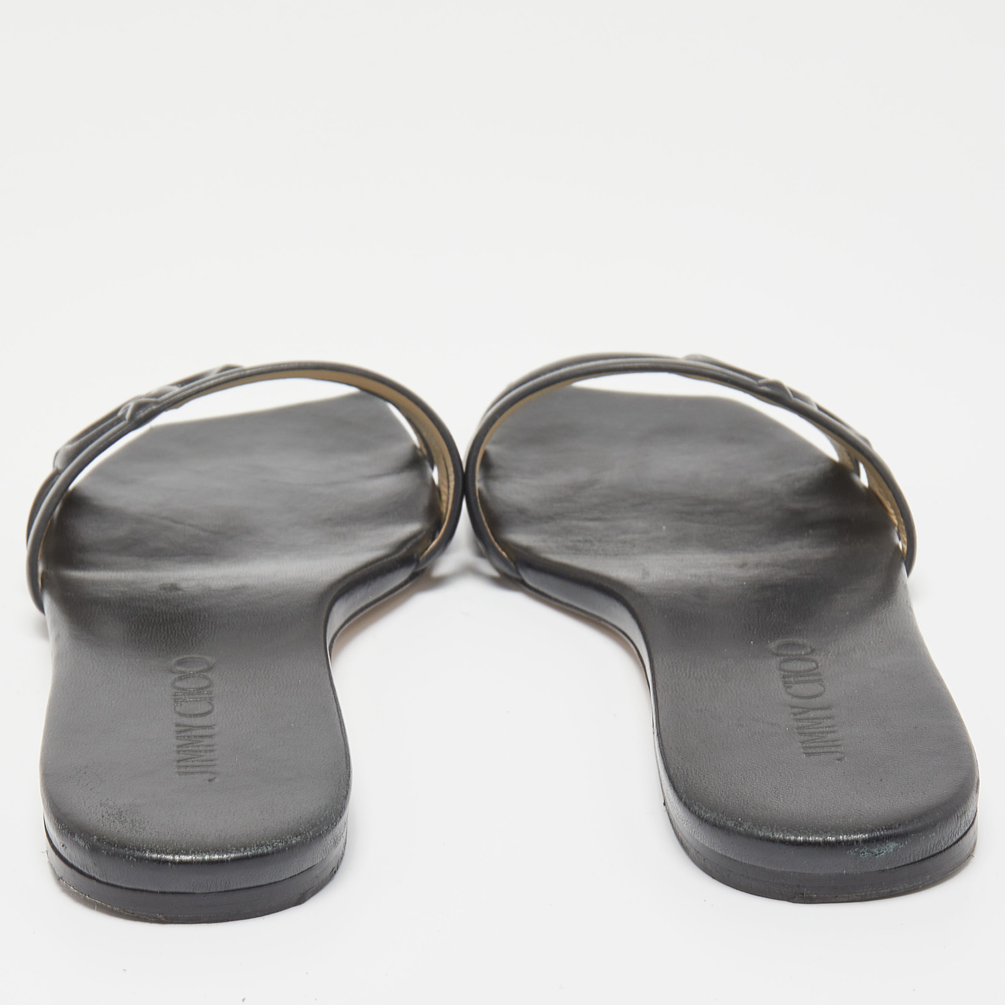Jimmy Choo Black Leather Laran Flat Slides Size 38