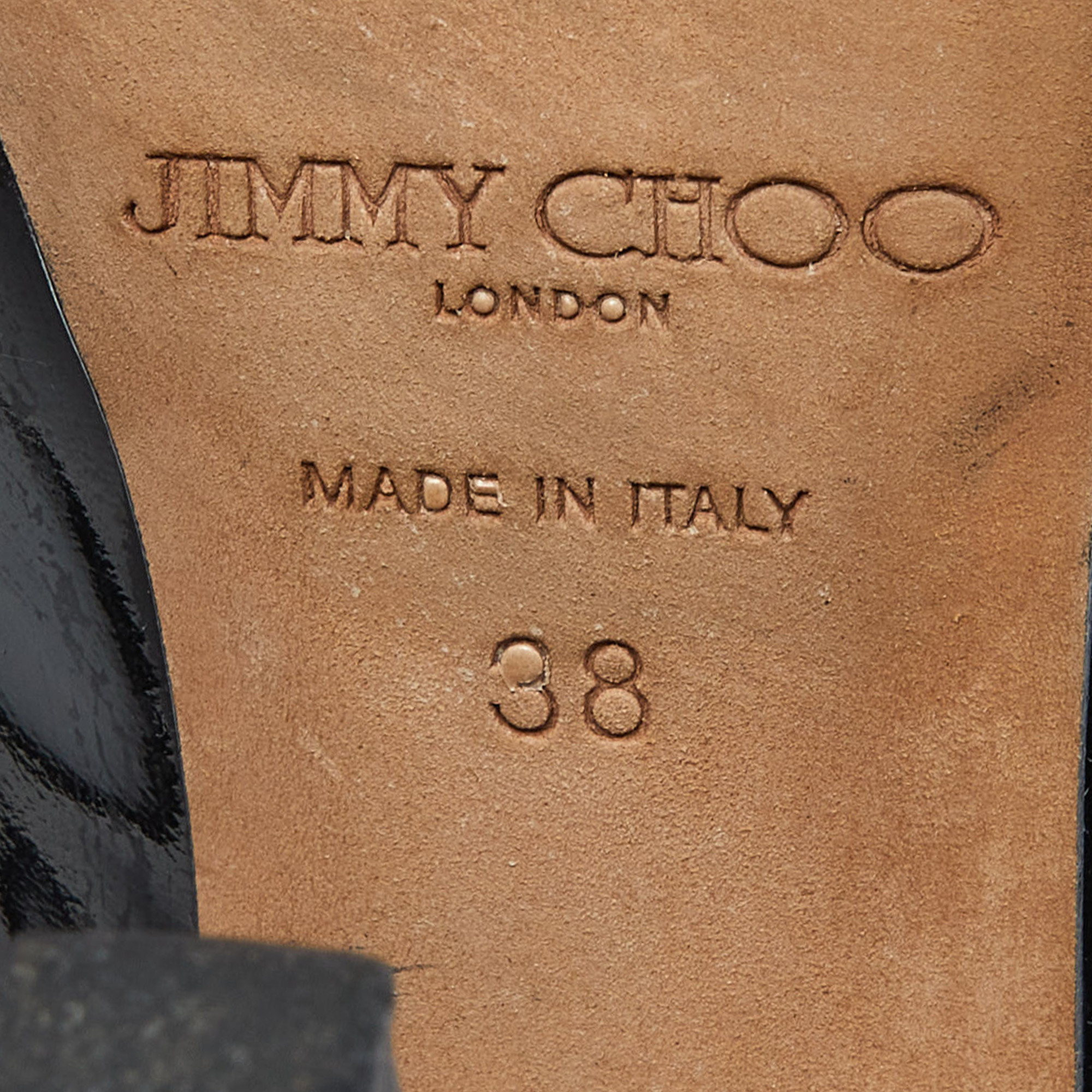 Jimmy Choo Black Patent Leather Peep Toe Platform Pumps Size 38