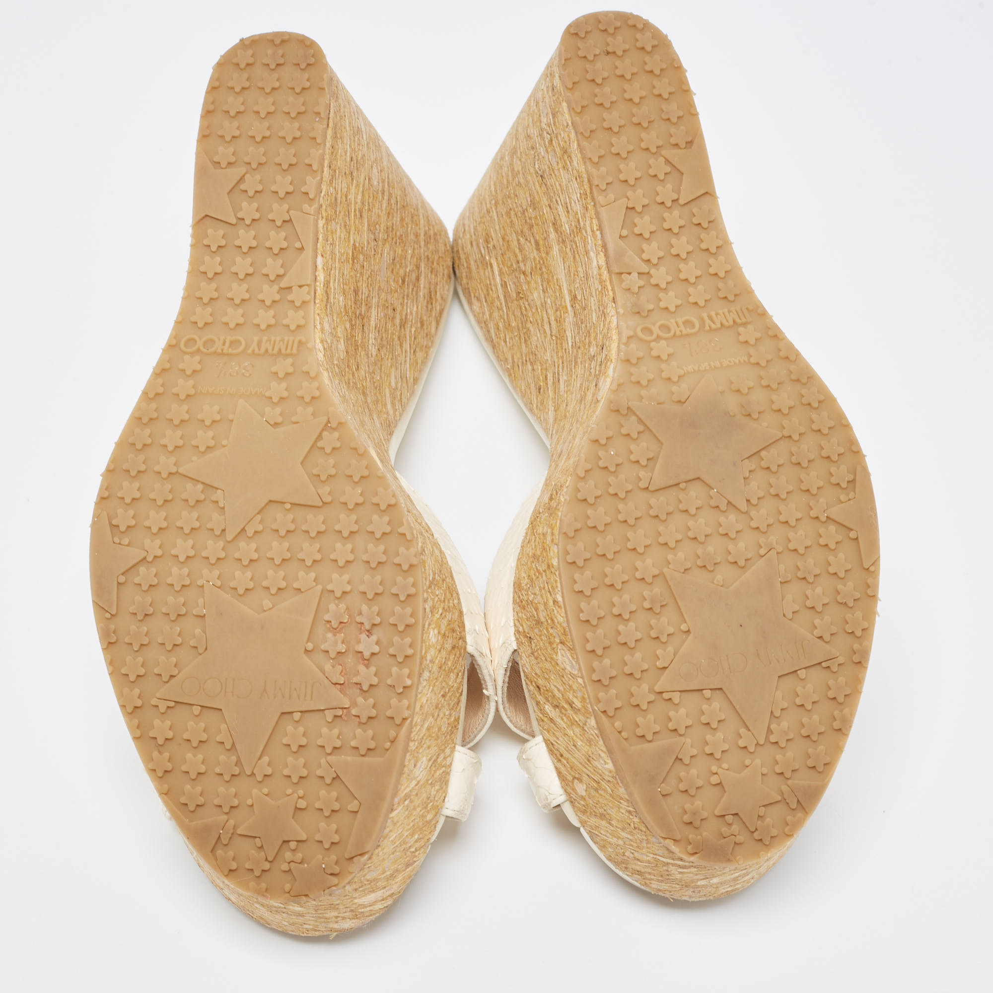 Jimmy Choo White Python Leather Prima Wedge Platform Sandals Size 38.5