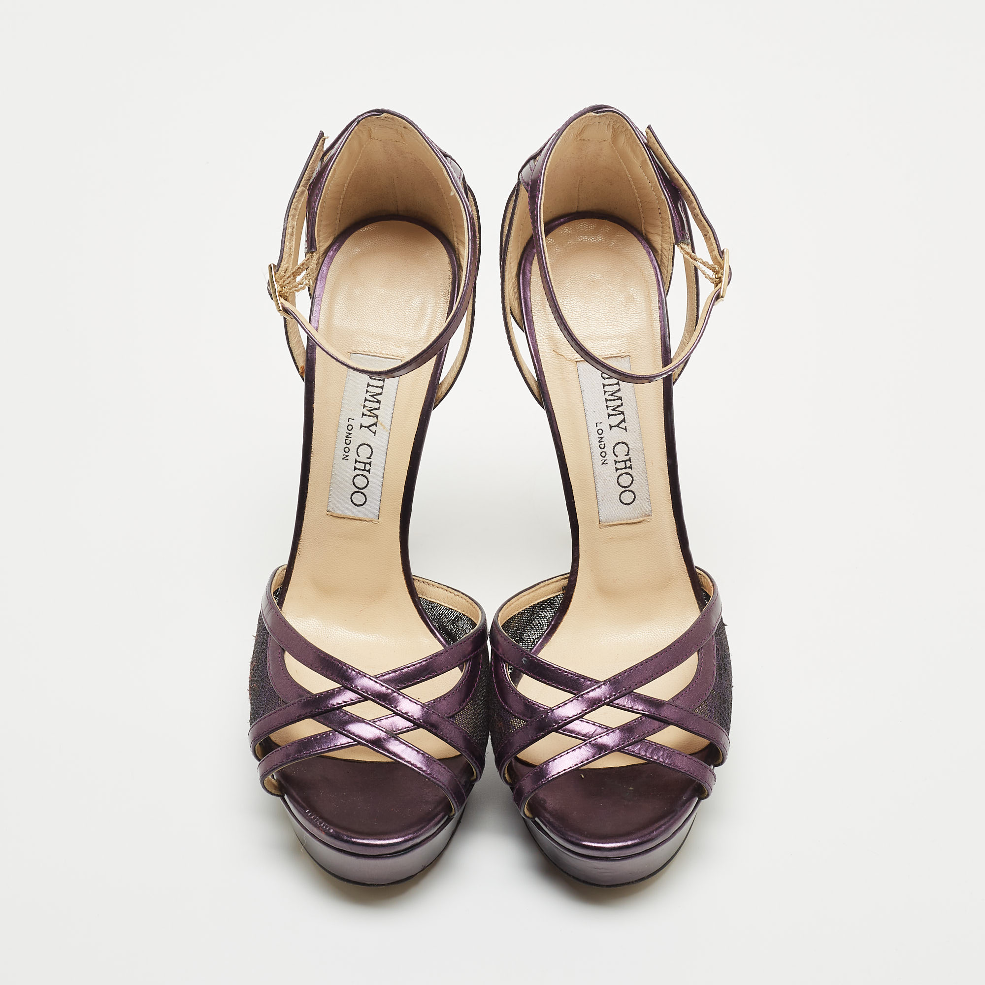 Jimmy Choo Purple Lace And Leather Laurita Sandals Size 37.5