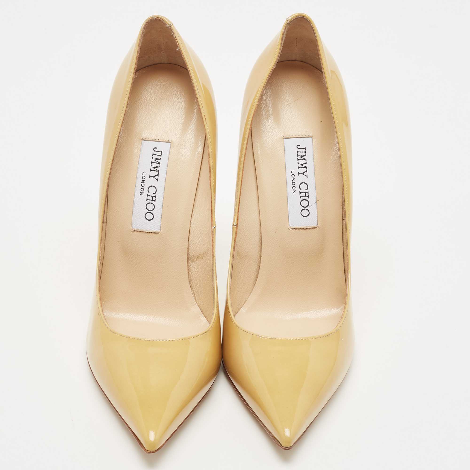 Jimmy Choo Beige Patent Love Pointed Toe Pumps Size 41