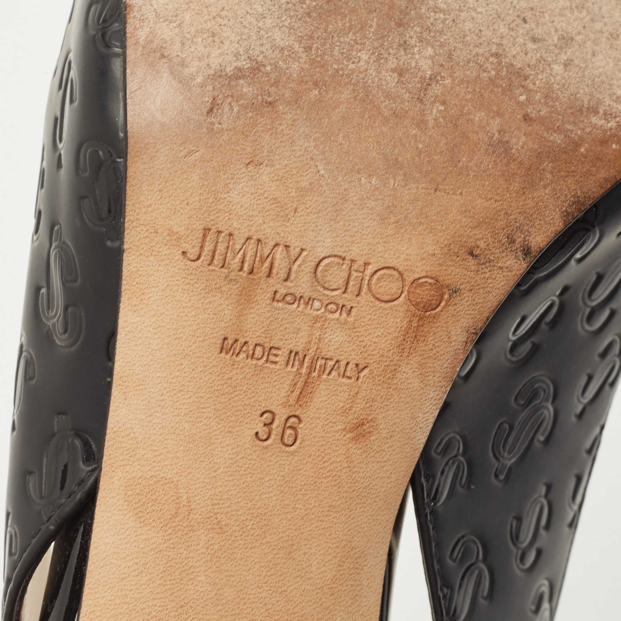 Jimmy Choo Black Leather And Patent Liya Slingback Pumps Size 36