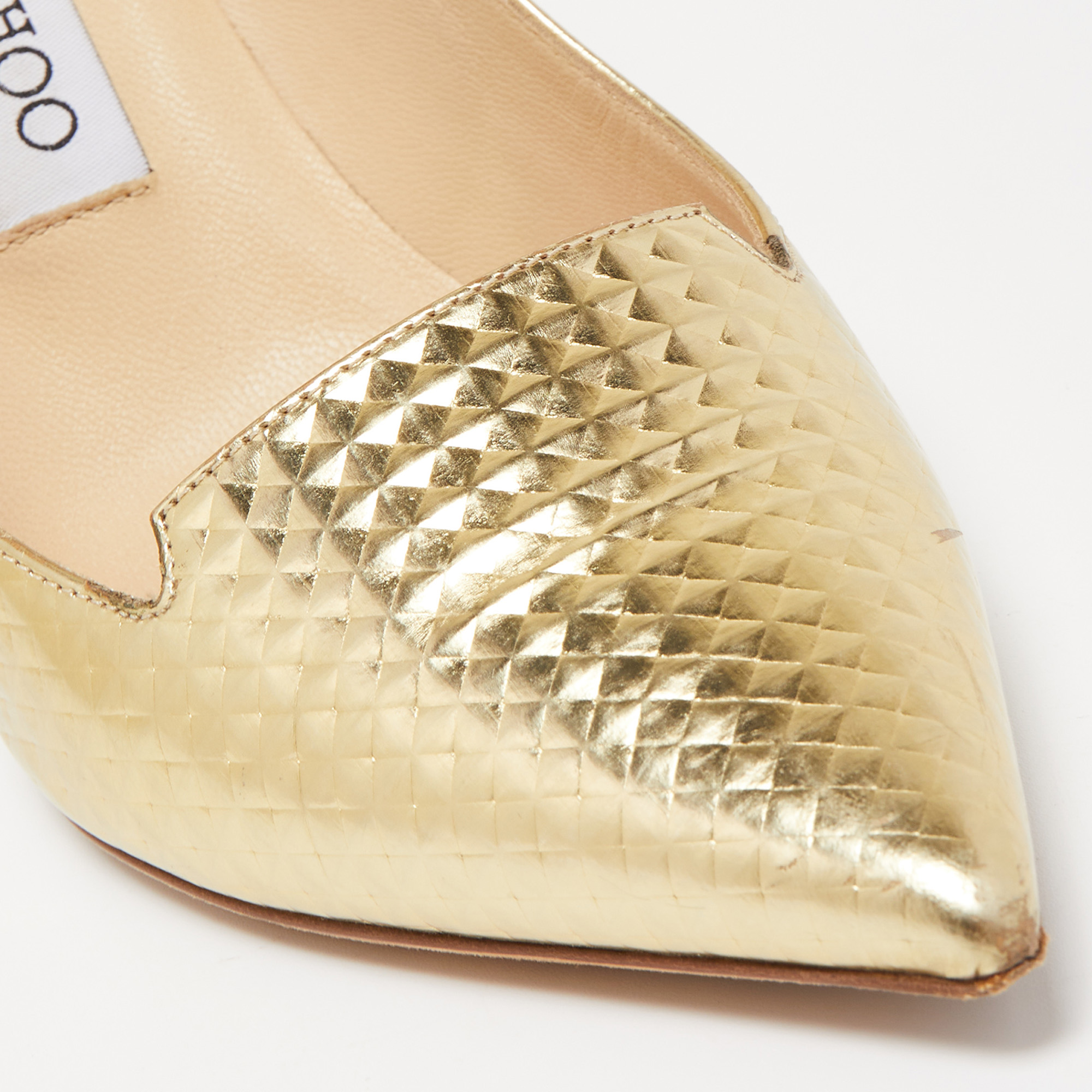 Jimmy Choo Gold Textured Leather Pointed Toe Pumps Size 37