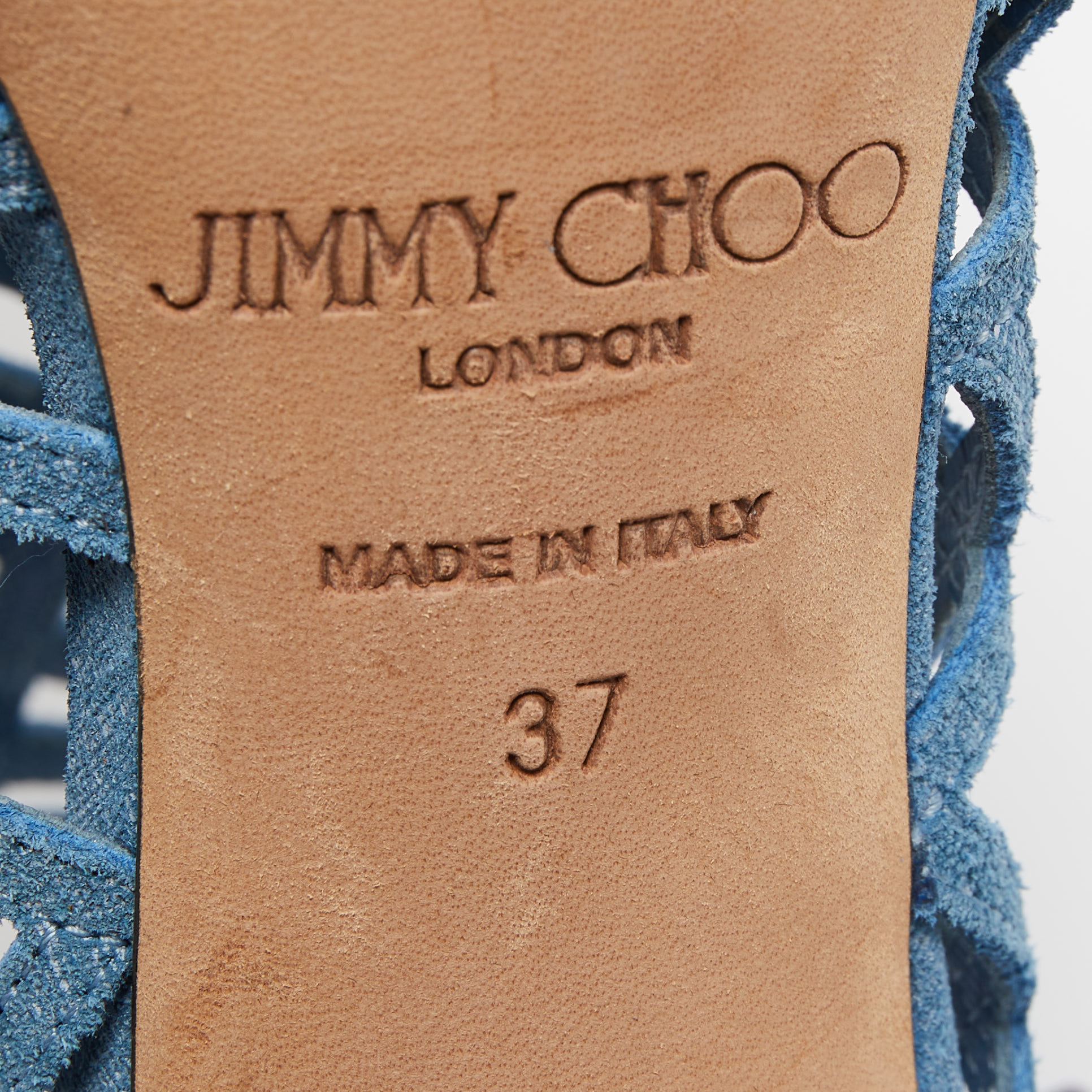 Jimmy Choo Blue Textured Suede Dassa Caged Booties Size 37