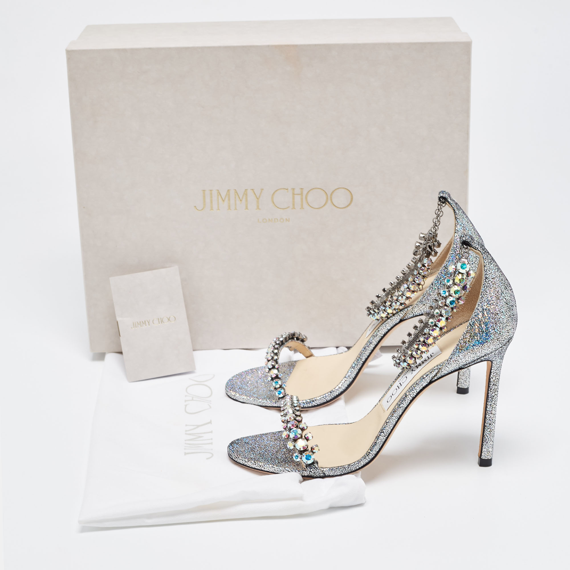 Jimmy Choo Multicolor Glitter Suede Shiloh Crystal Embellished Ankle Cuff Sandals Size 36