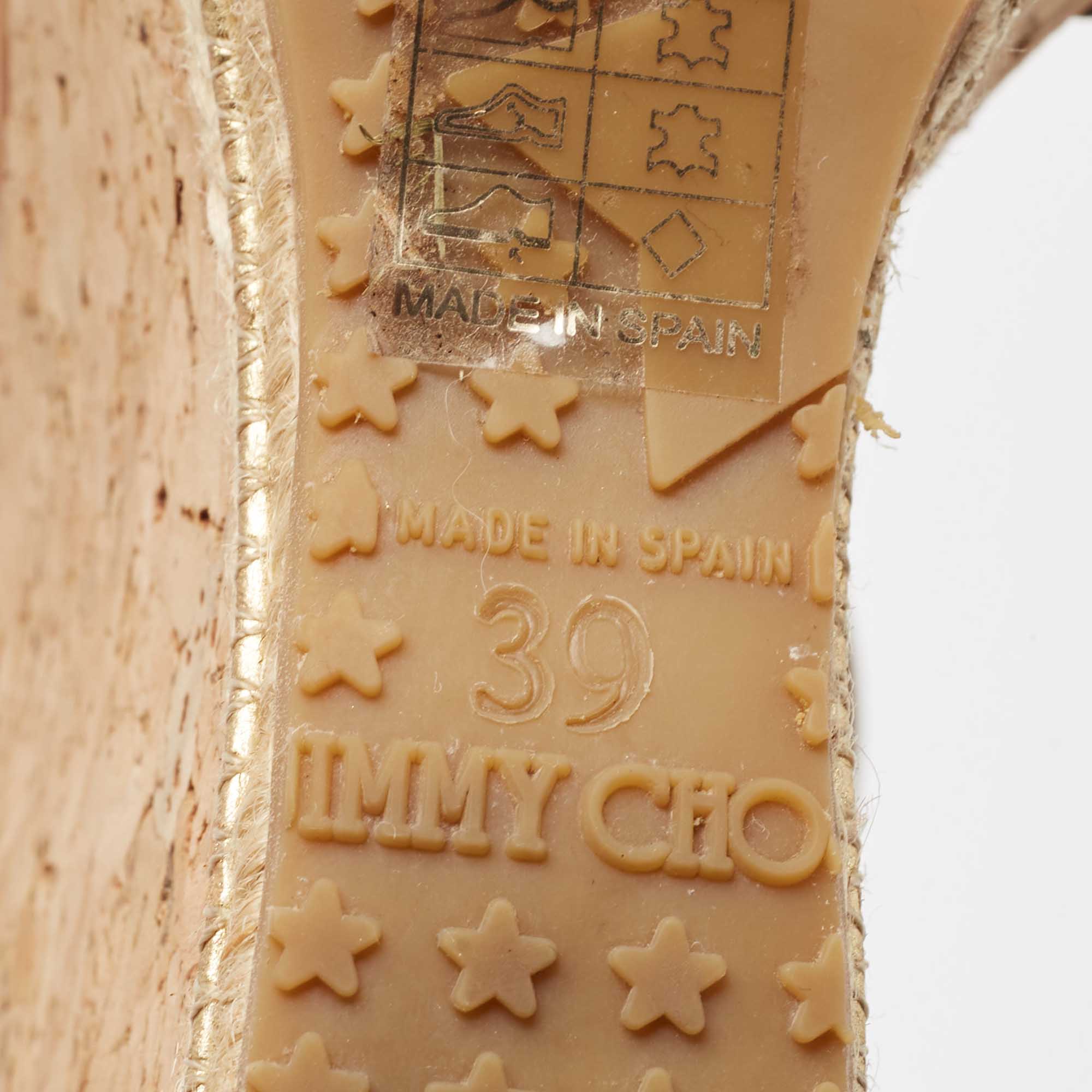Jimmy Choo Brown Leather And Cork Preya Wedge Sandals Size 39