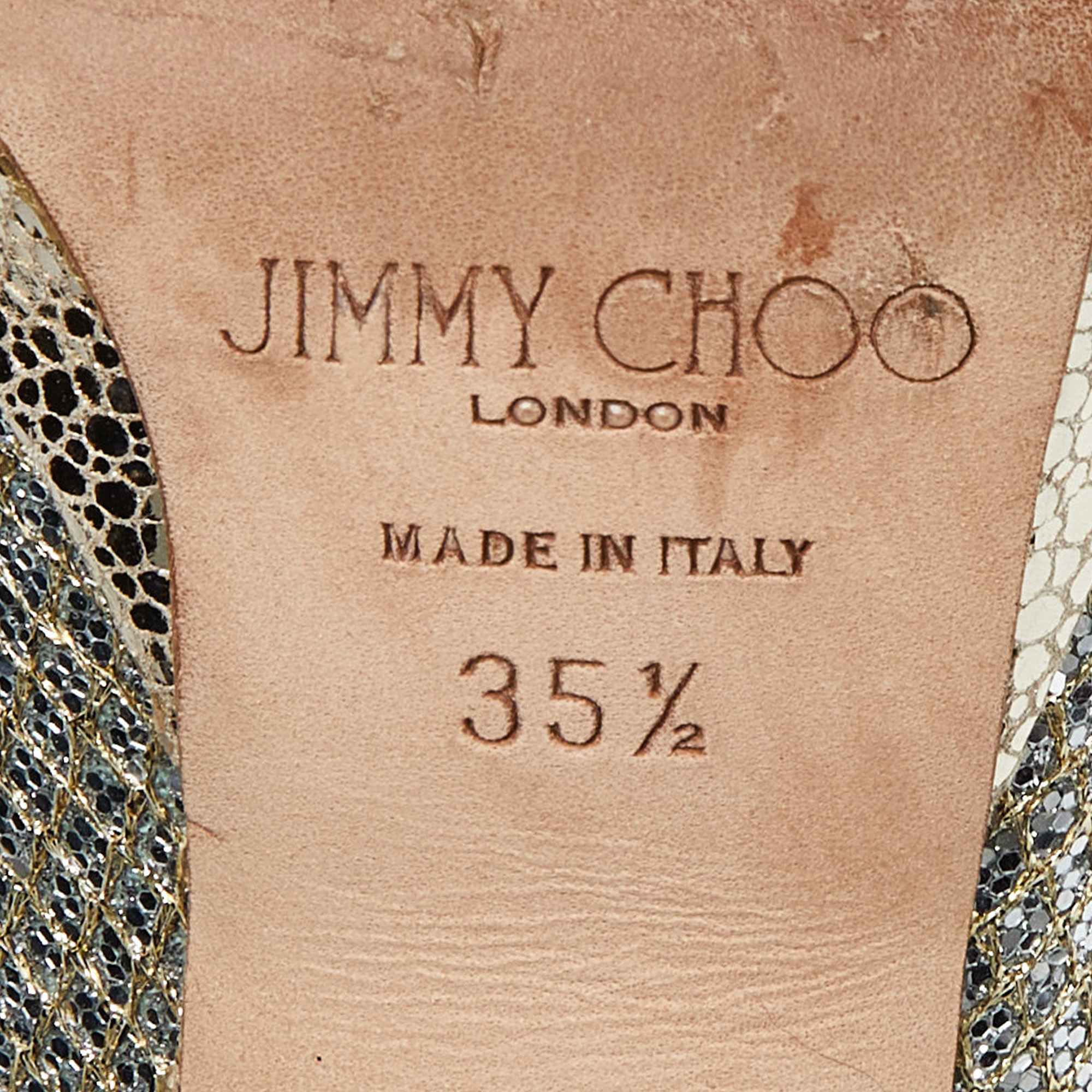 Jimmy Choo Gold Glitter Peep Toe Dahlia Pumps Size 35.5