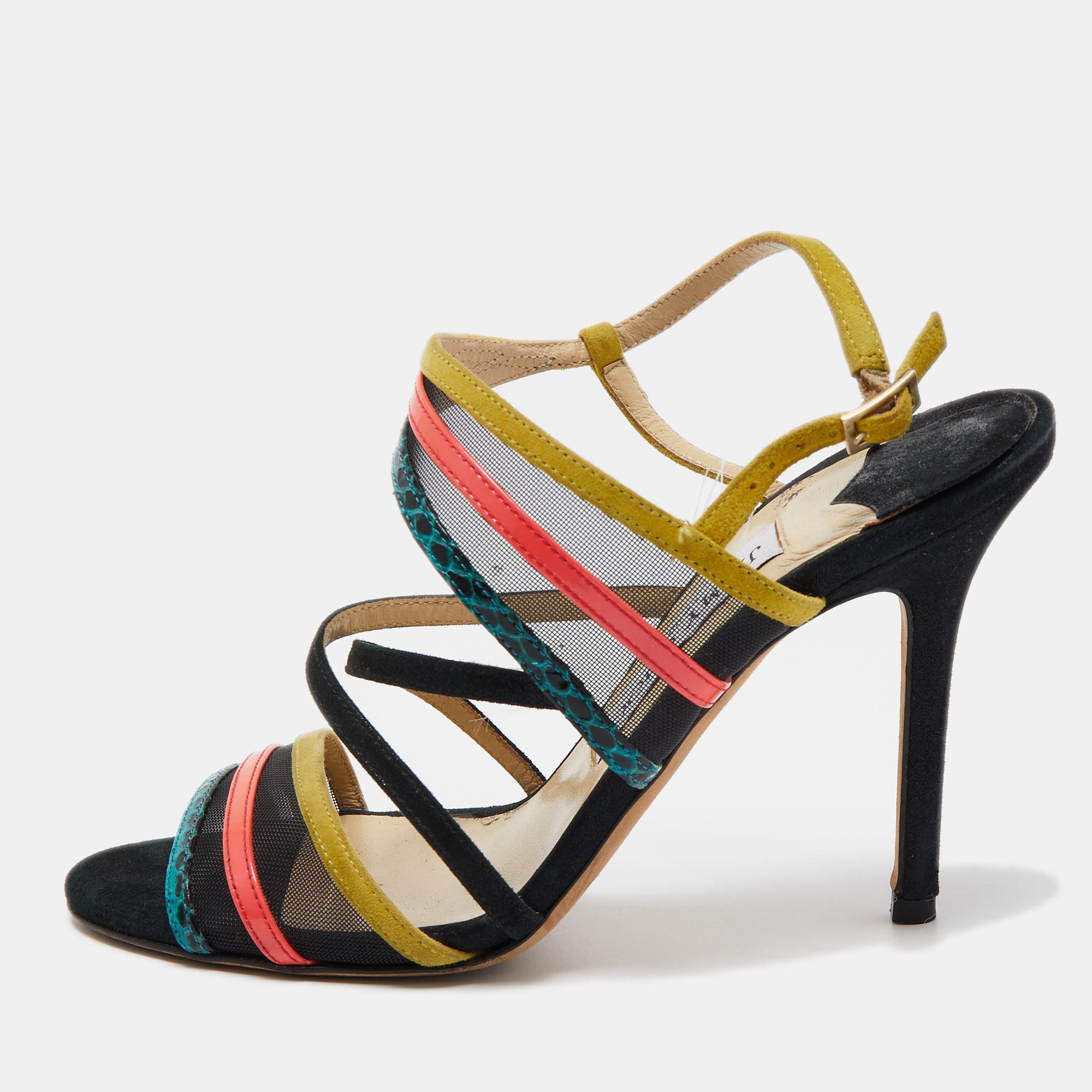 Jimmy Choo Multicolor Suede And Mesh Ankle Strap Sandals Size 36.5