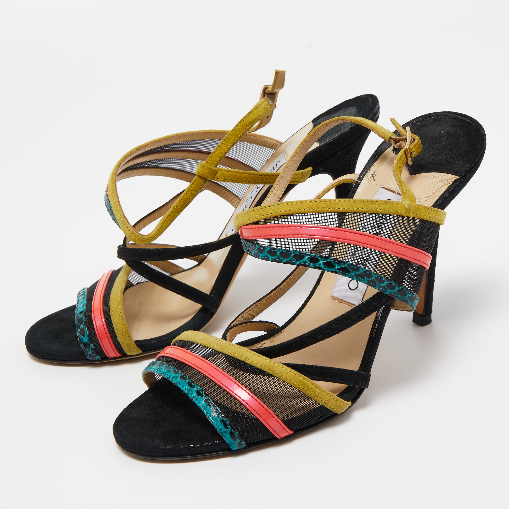 Jimmy Choo Multicolor Suede And Mesh Ankle Strap Sandals Size 36.5