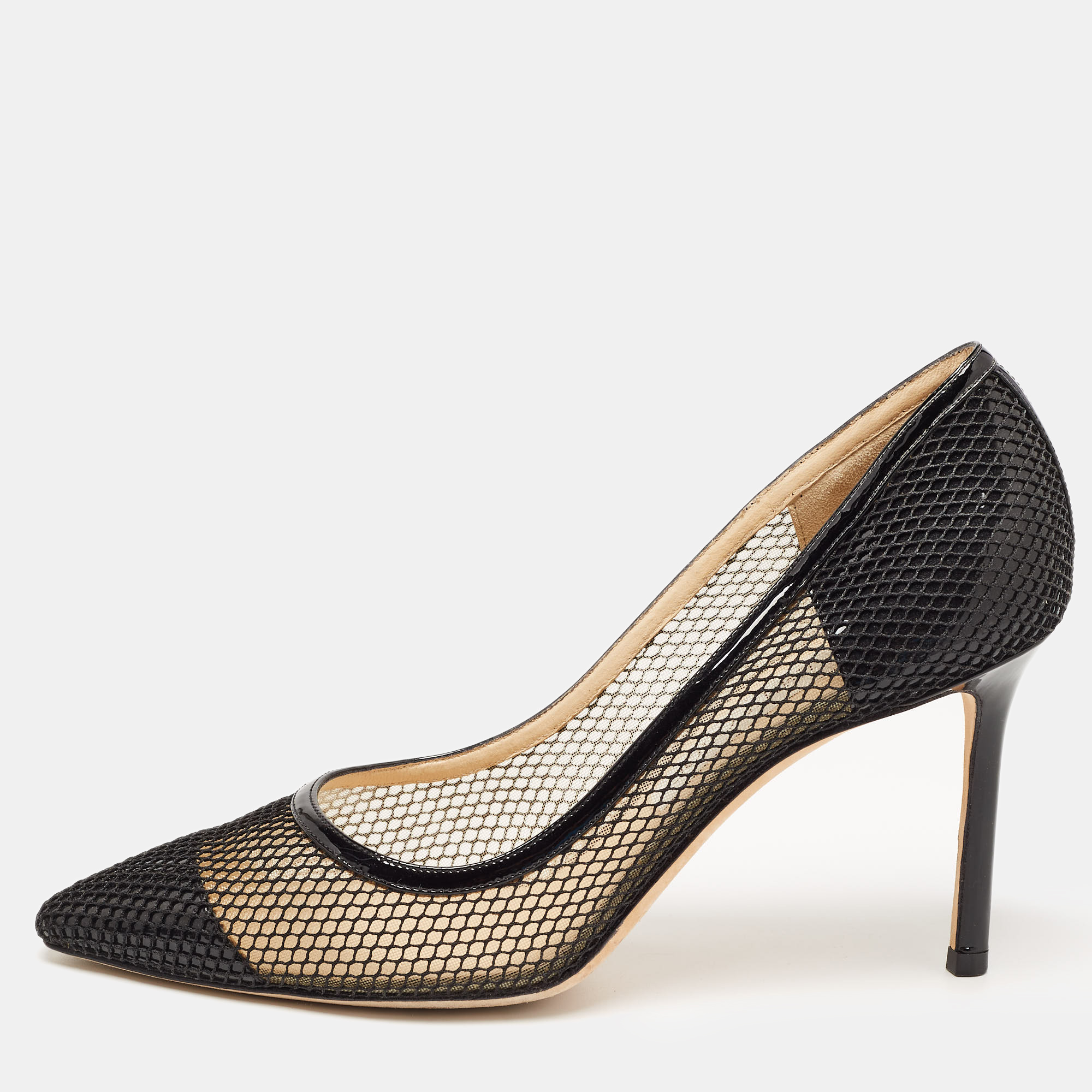 Jimmy Choo Black Mesh And Patent Romy Pumps Size 39