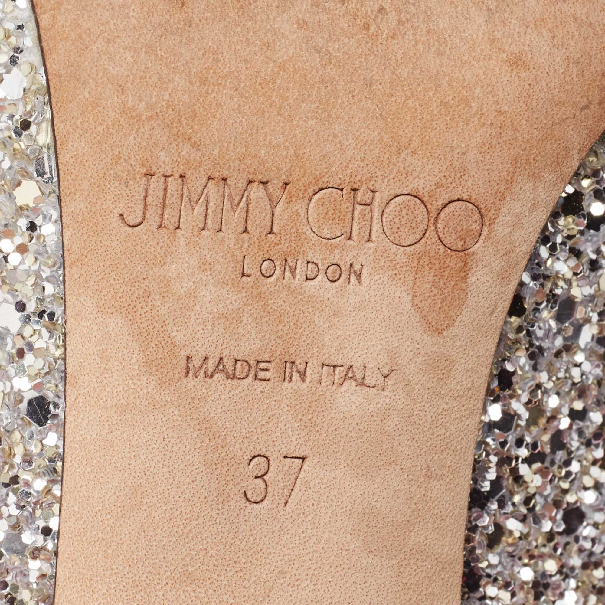 Jimmy Choo Ombre Silver/Pink Coarse Glitter Romy Pumps Size 37