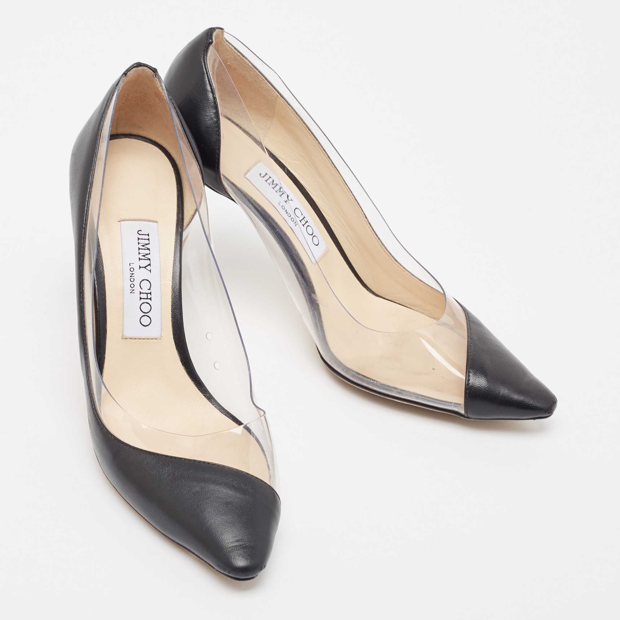 Jimmy Choo Black Leather And PVC Cass Pumps Size 37