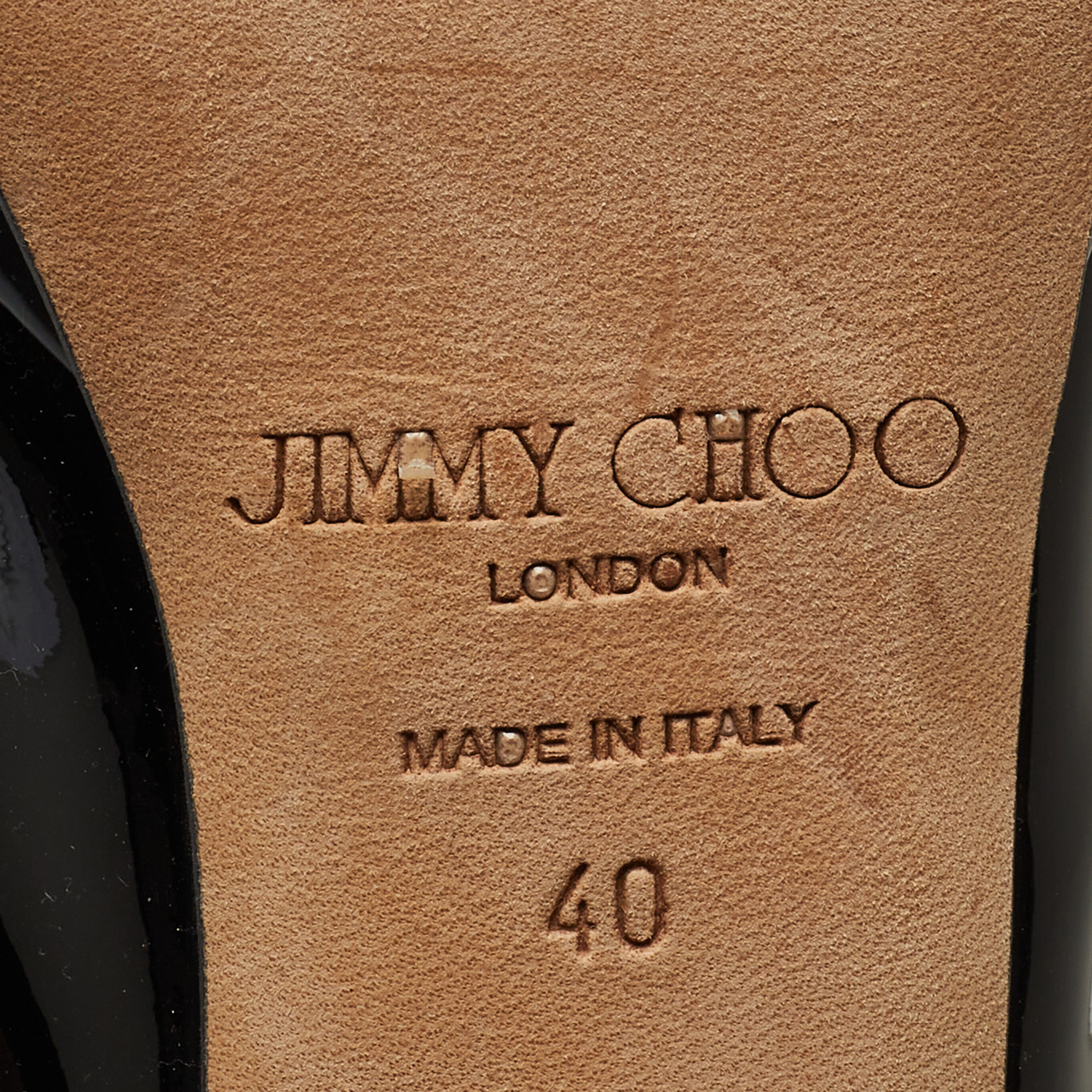 Jimmy Choo Black Patent Leather Peep Toe Platform Slingback Pumps Size 40