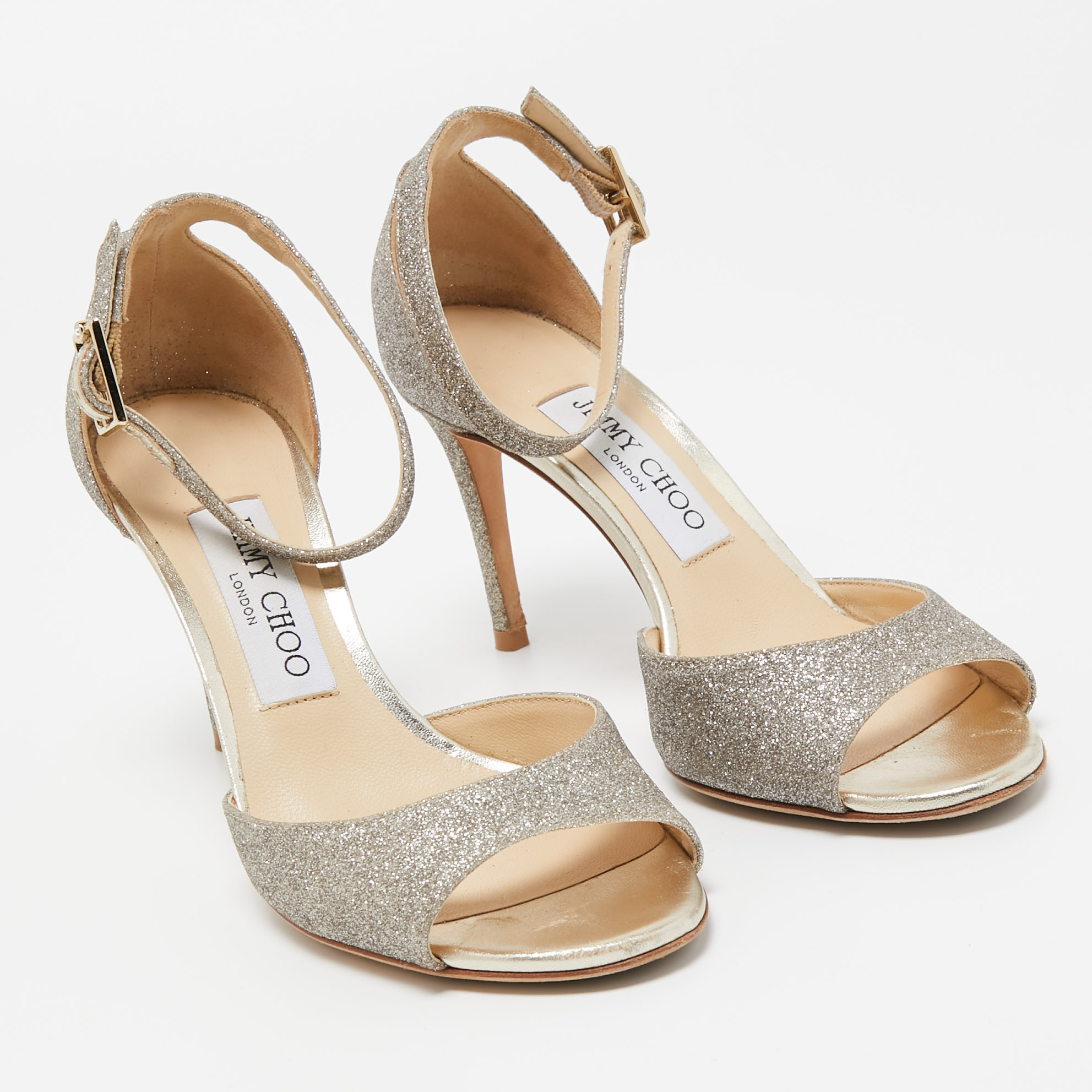 Jimmy Choo Gold Glitter Annie Ankle Strap Sandals Size 35.5