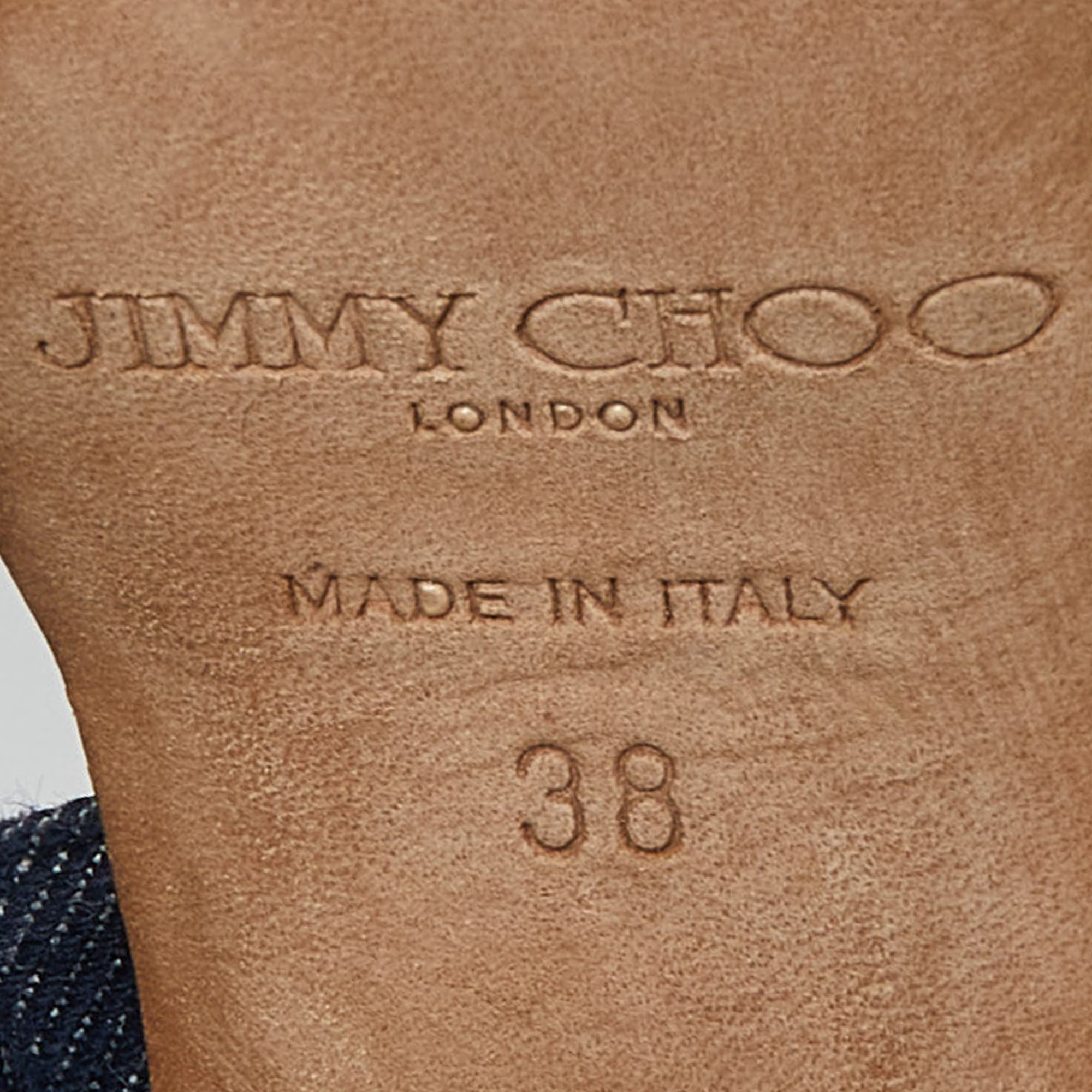 Jimmy Choo Navy Blue Denim Vamp Platform Sandals Size 38